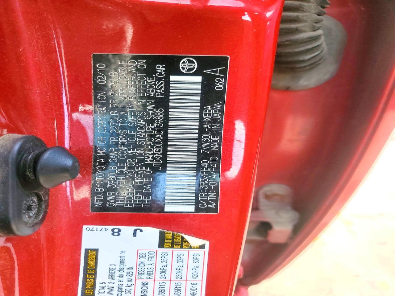 2010 Toyota Prius Iii Red vin: JTDKN3DUXA0139885