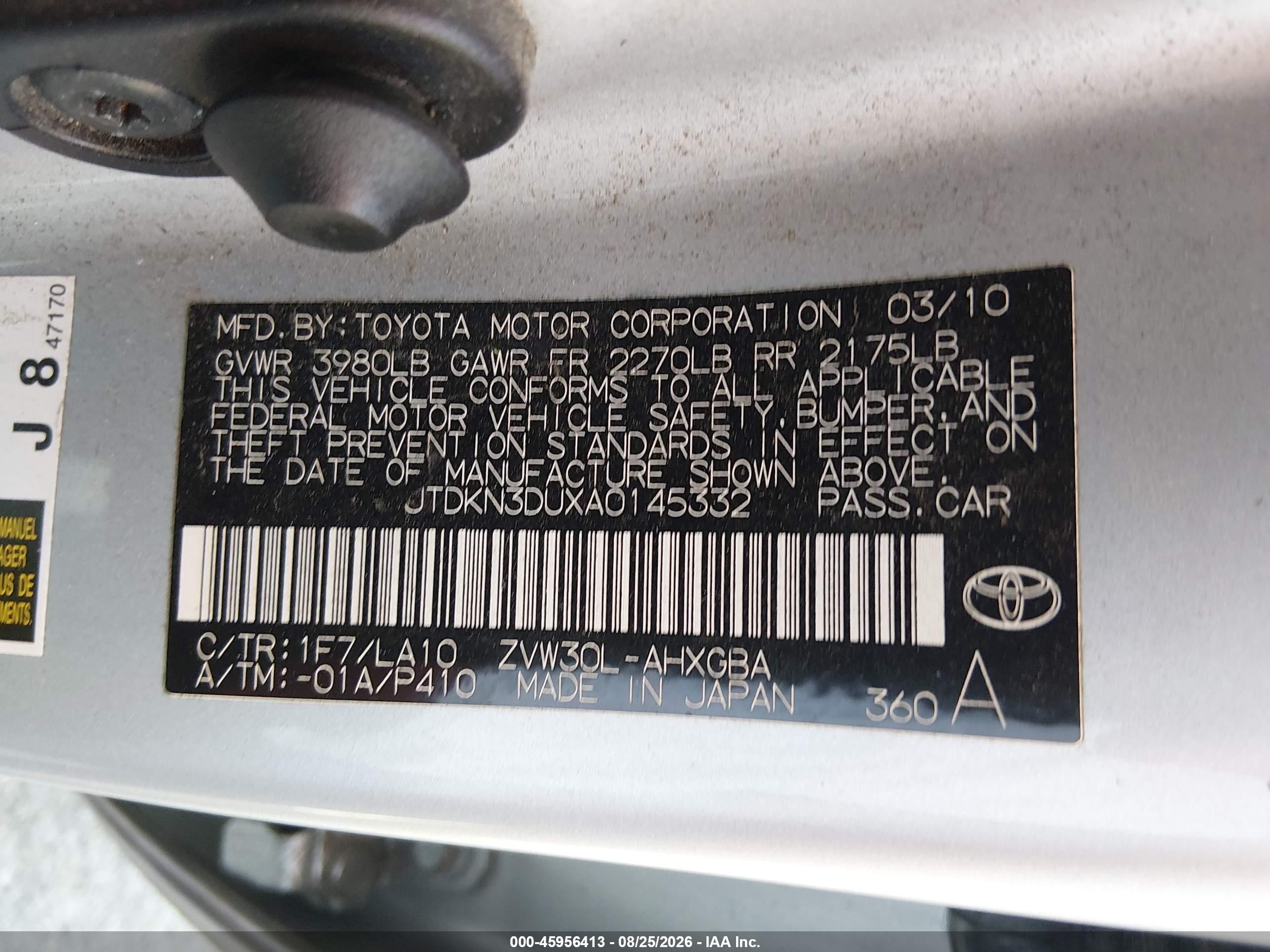 2010 Toyota Prius Iv Silver vin: JTDKN3DUXA0145332