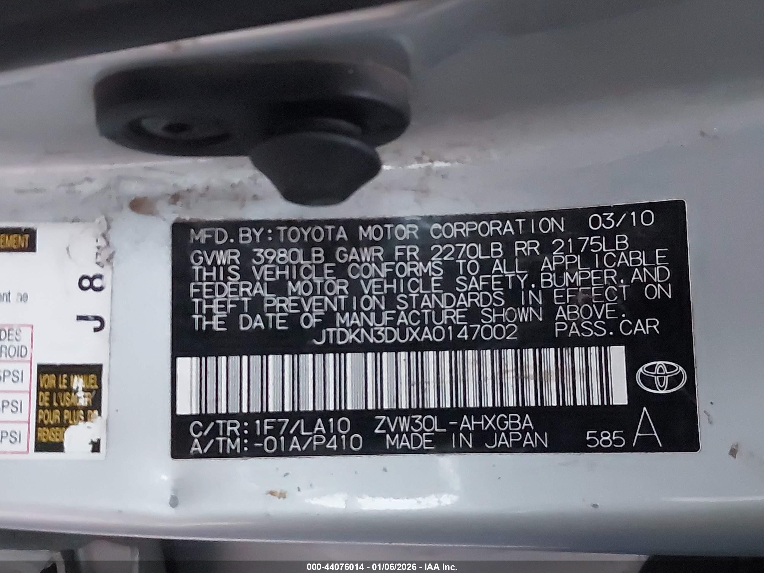 2010 Toyota Prius Iv Silver vin: JTDKN3DUXA0147002