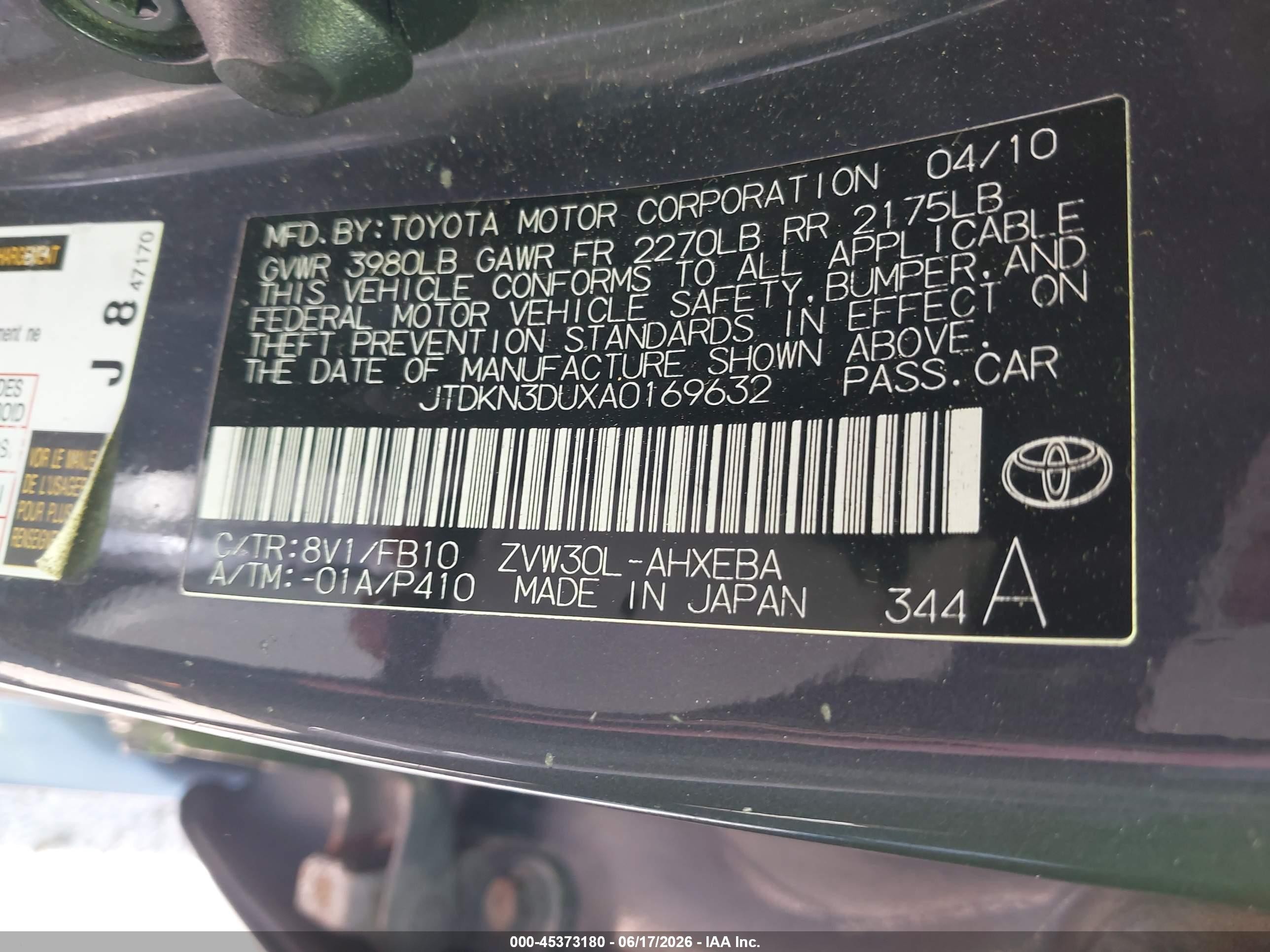 2010 Toyota Prius Ii Gray vin: JTDKN3DUXA0169632