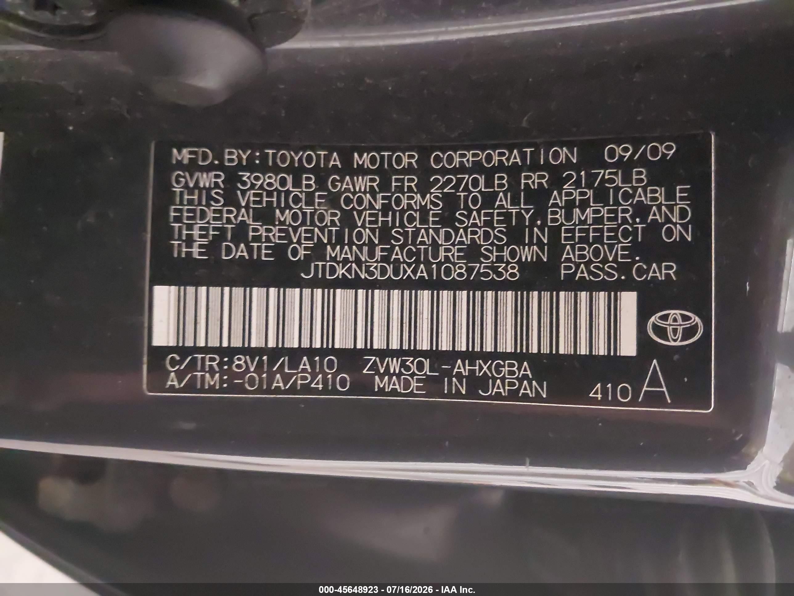 2010 Toyota Prius Iv Gray vin: JTDKN3DUXA1087538