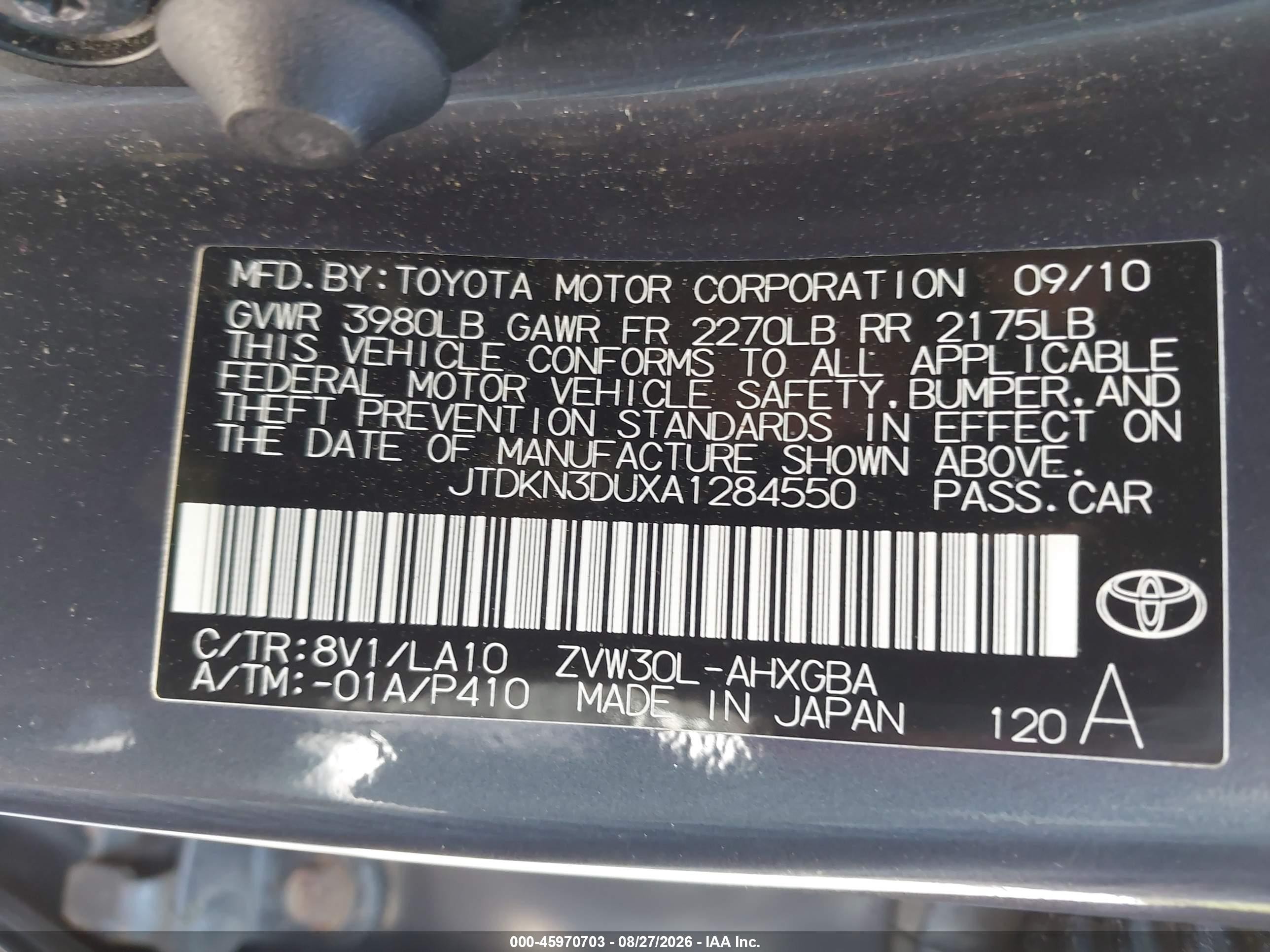 2010 Toyota Prius Iv Gray vin: JTDKN3DUXA1284550