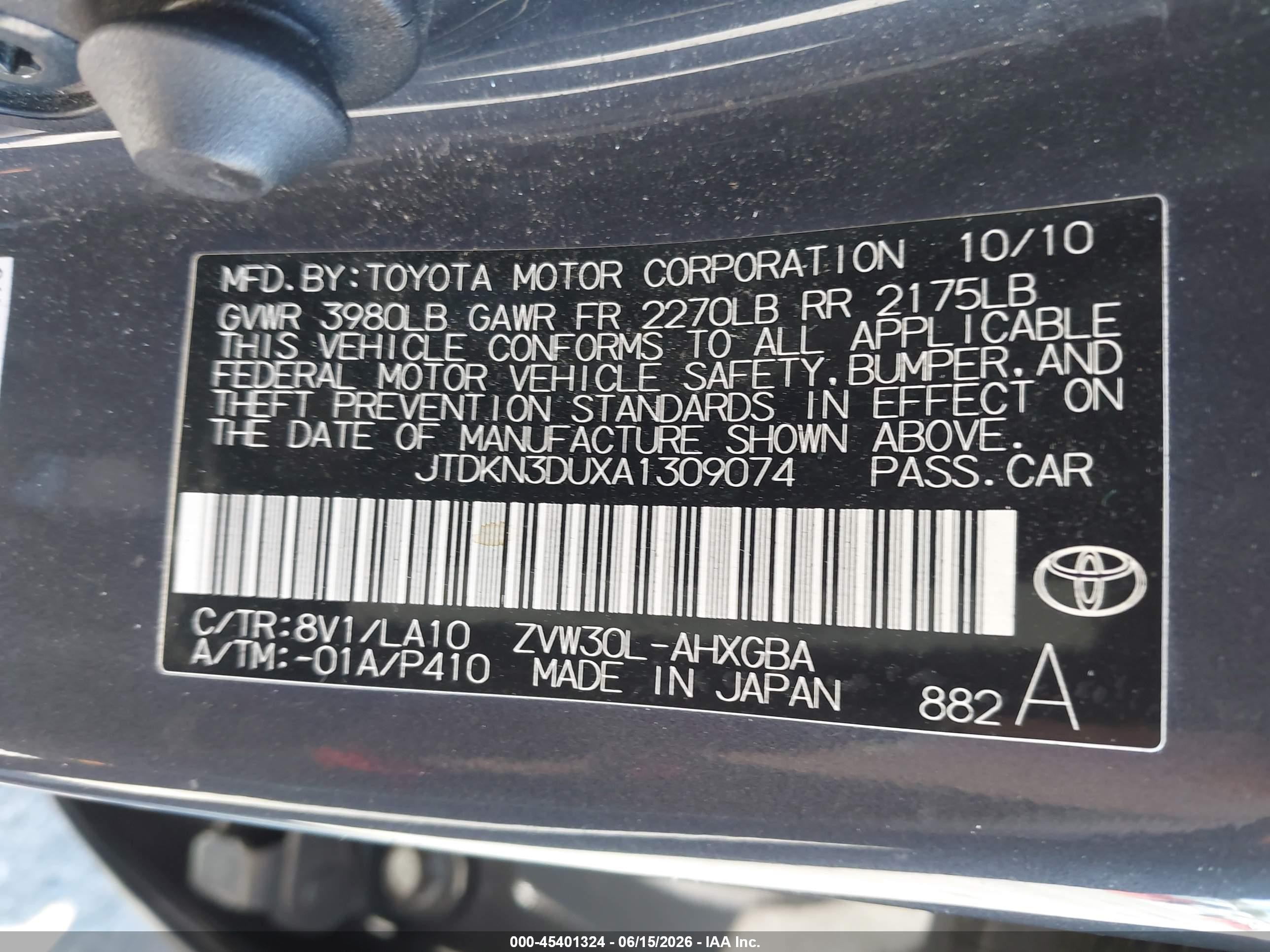 2010 Toyota Prius Iv Gray vin: JTDKN3DUXA1309074