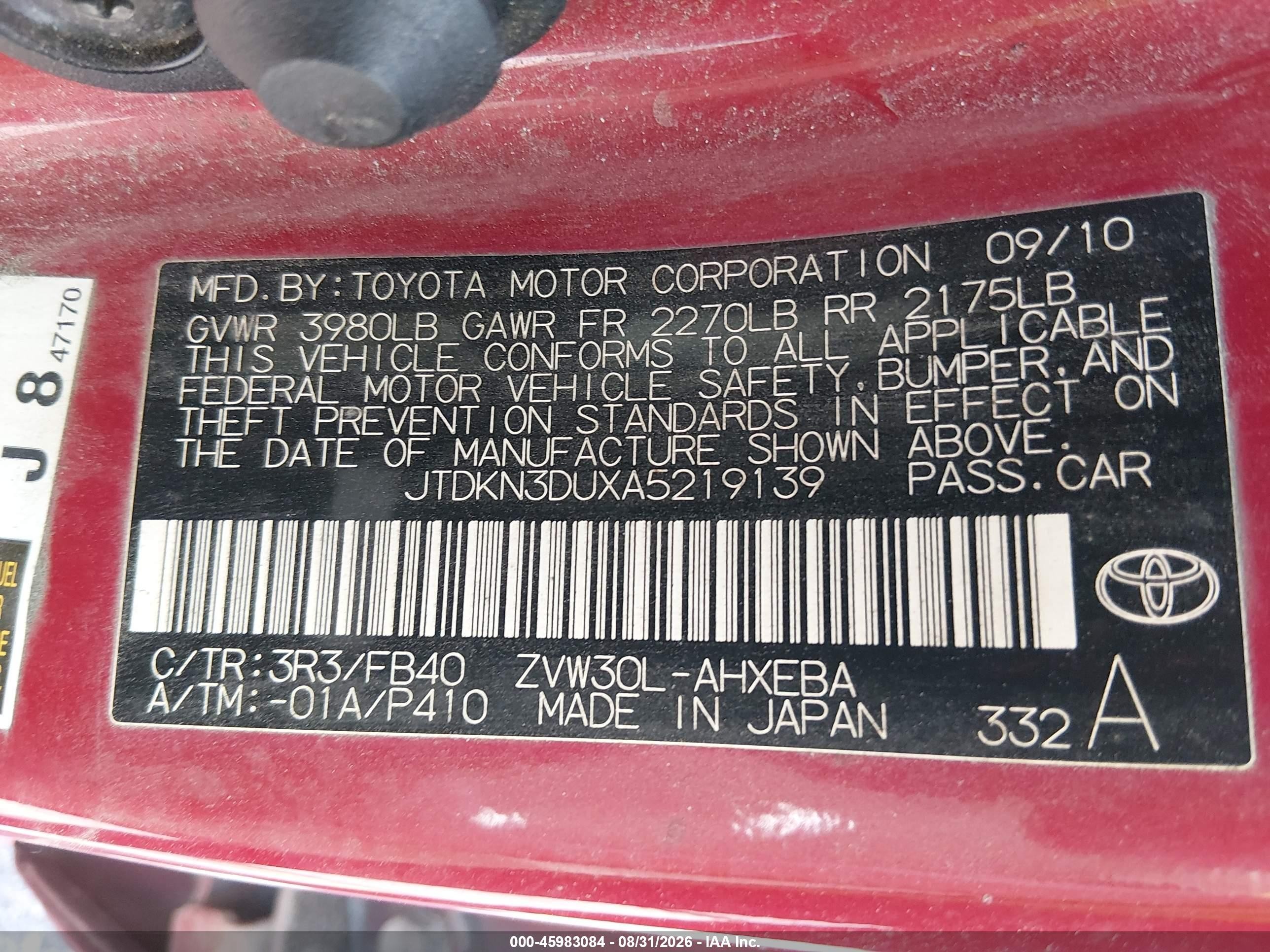 2010 Toyota Prius Iii Red vin: JTDKN3DUXA5219139