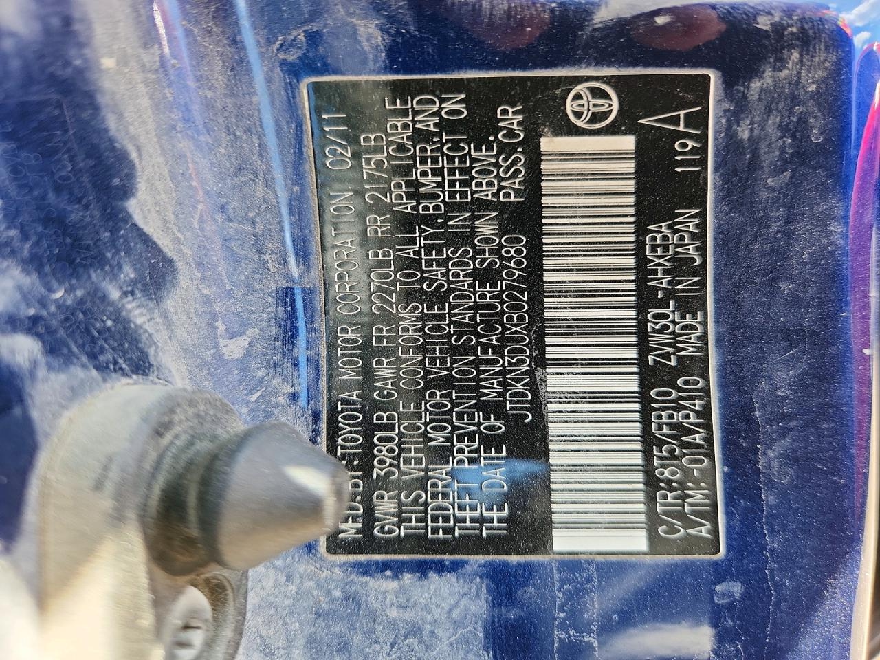 2011 Toyota Prius Two Blue vin: JTDKN3DUXB0279680