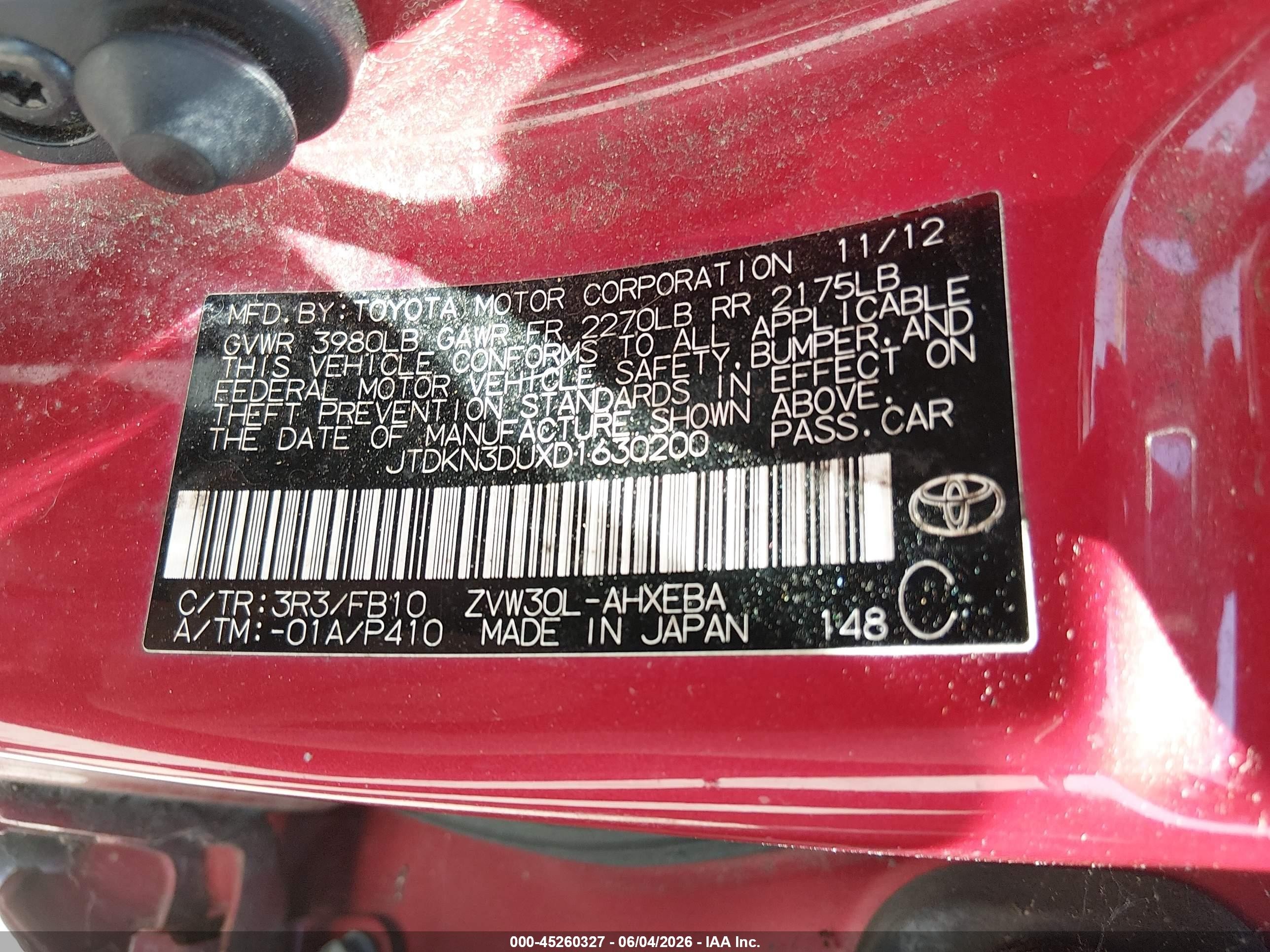 2013 Toyota Prius Two Red vin: JTDKN3DUXD1630200