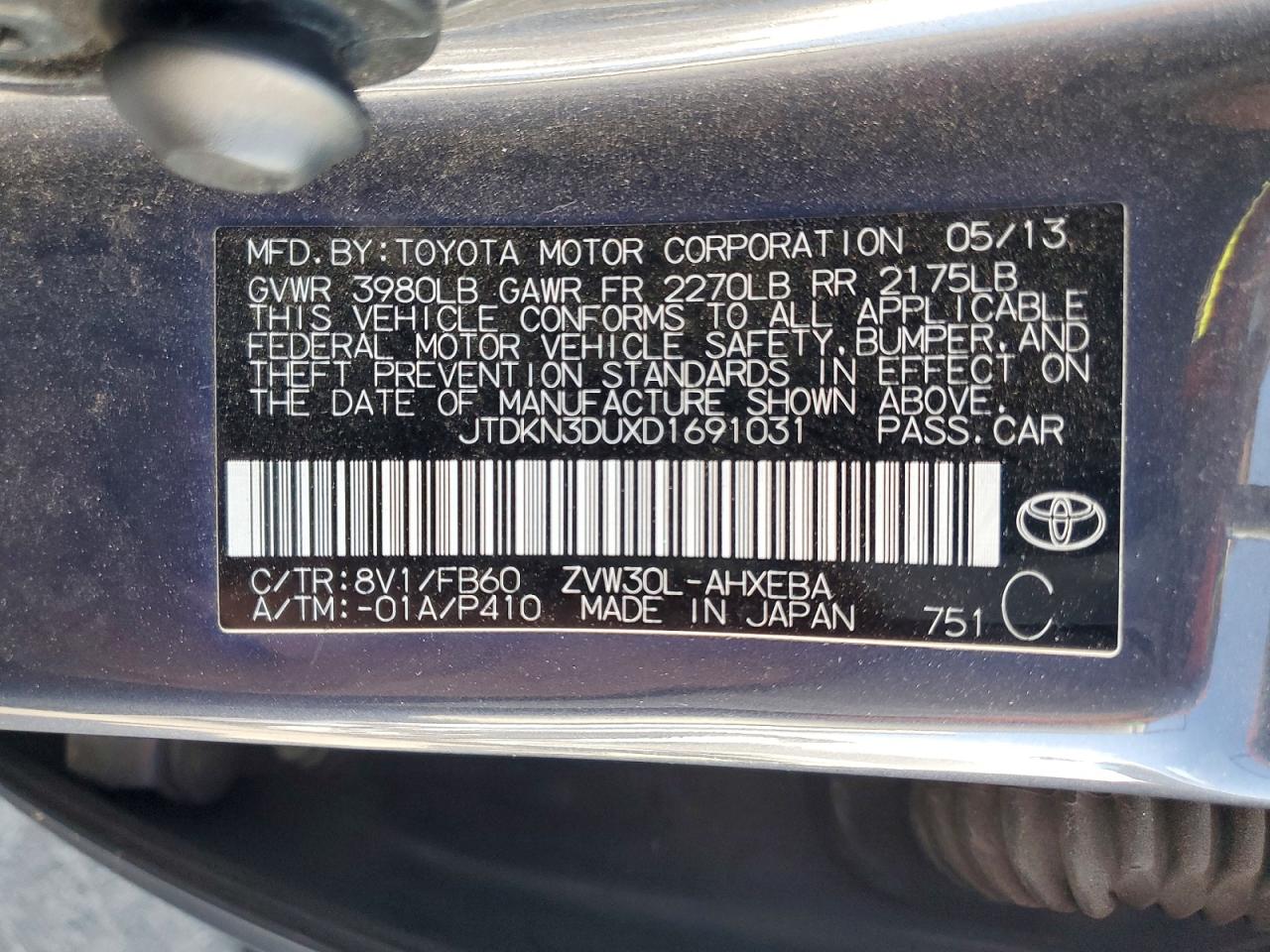 2013 Toyota Prius Two Gray vin: JTDKN3DUXD1691031
