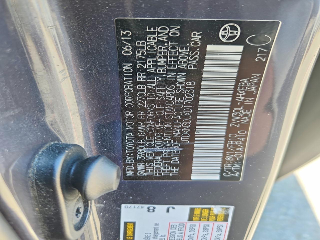 2013 Toyota Prius Two Charcoal vin: JTDKN3DUXD1702318