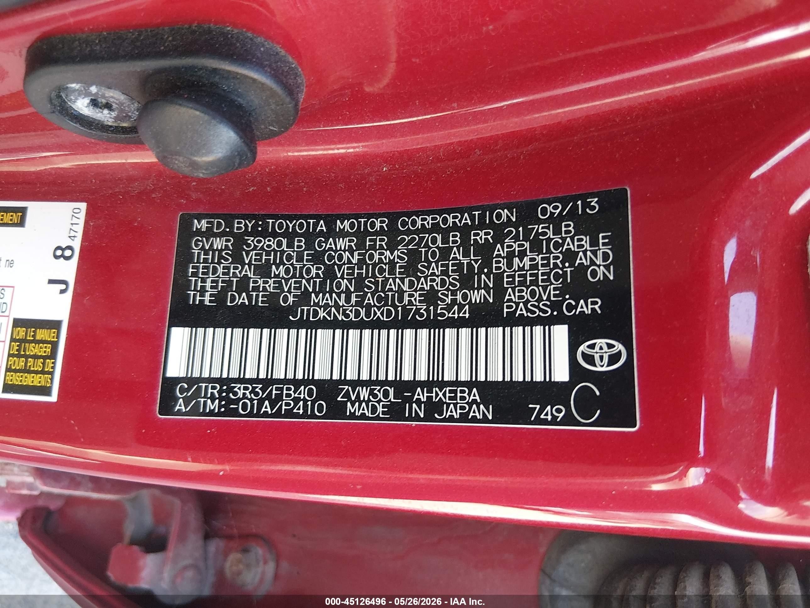2013 Toyota Prius Three Red vin: JTDKN3DUXD1731544