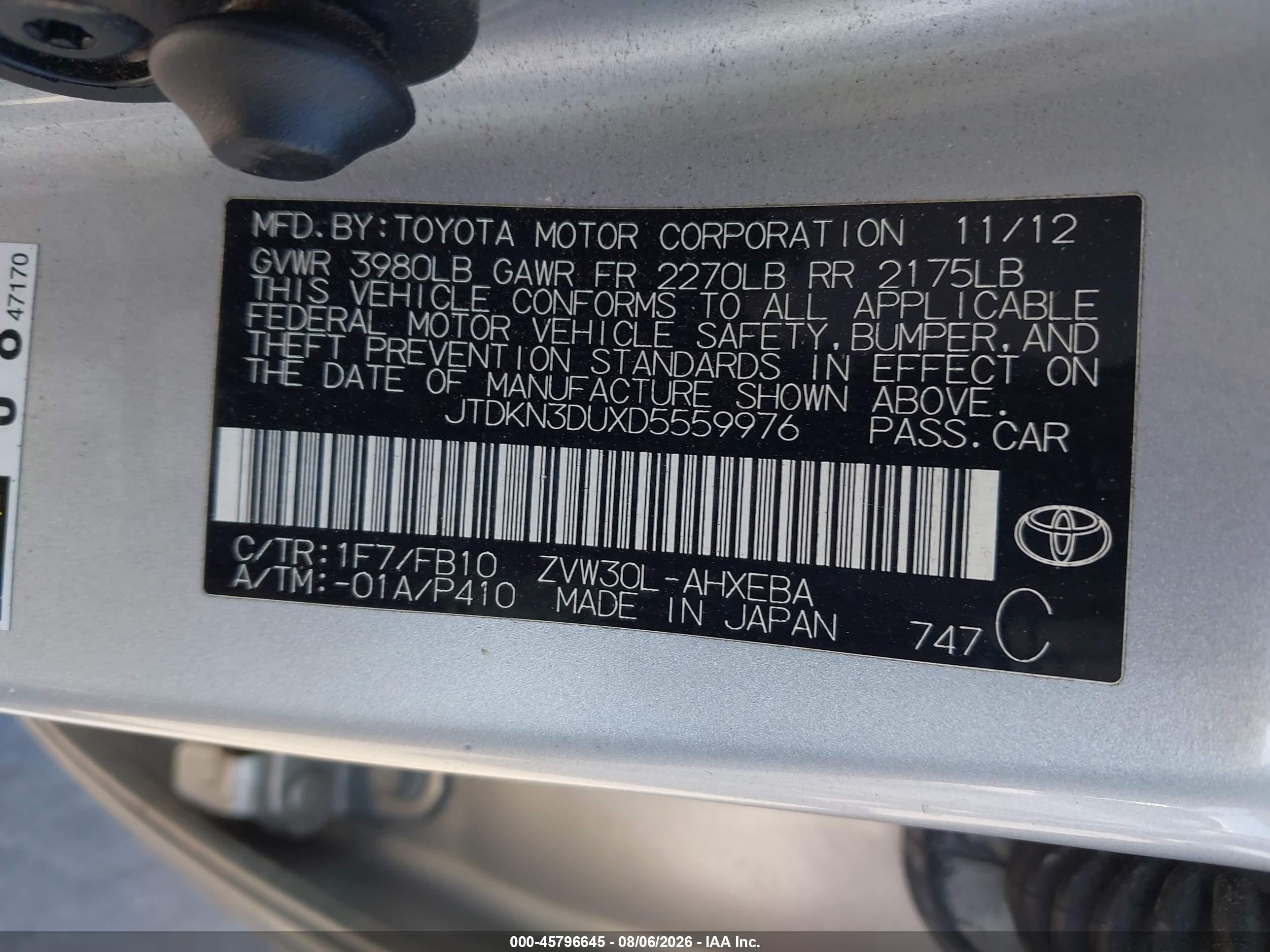 2013 Toyota Prius Two Silver vin: JTDKN3DUXD5559976