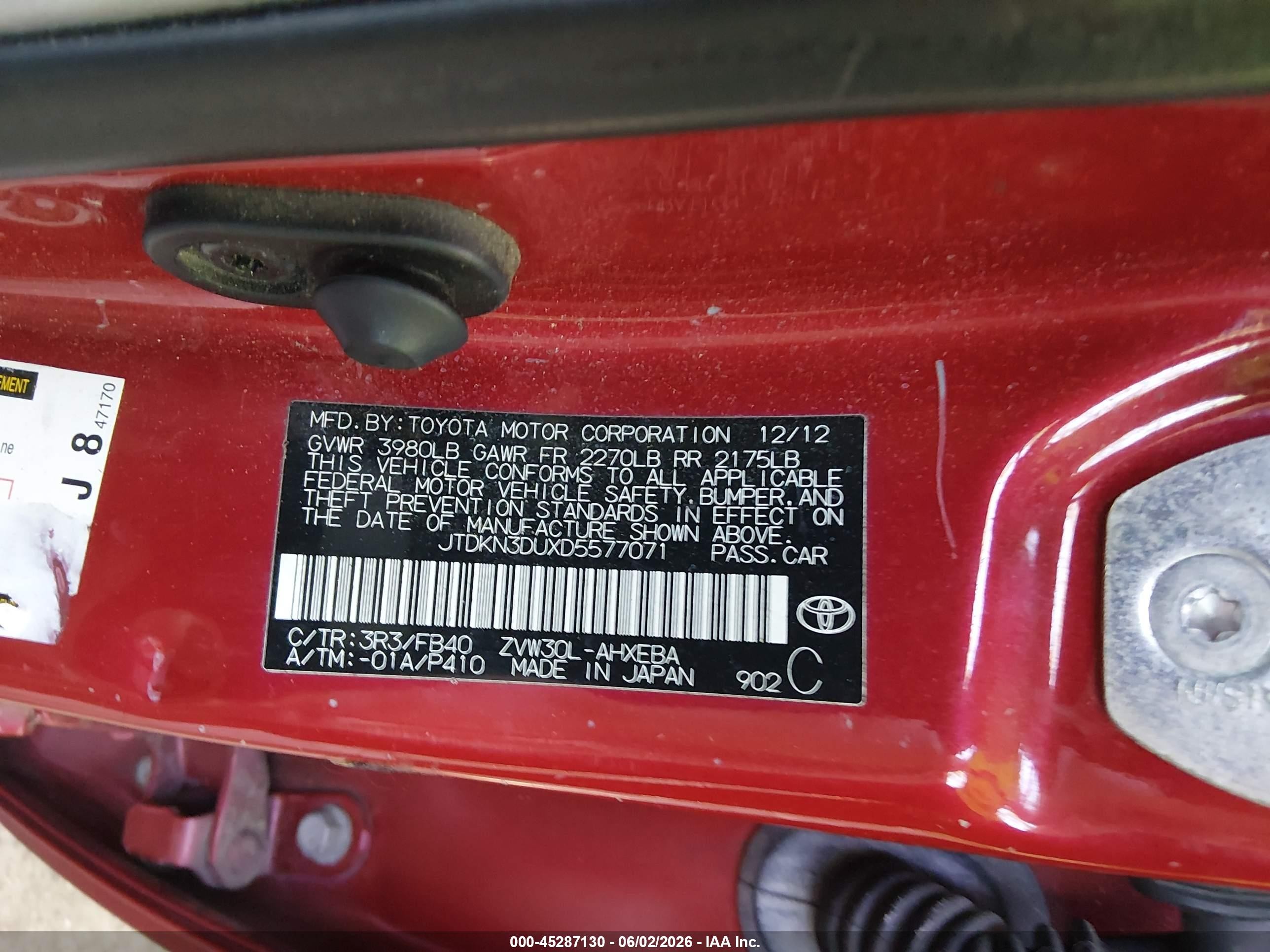2013 Toyota Prius Two Red vin: JTDKN3DUXD5577071