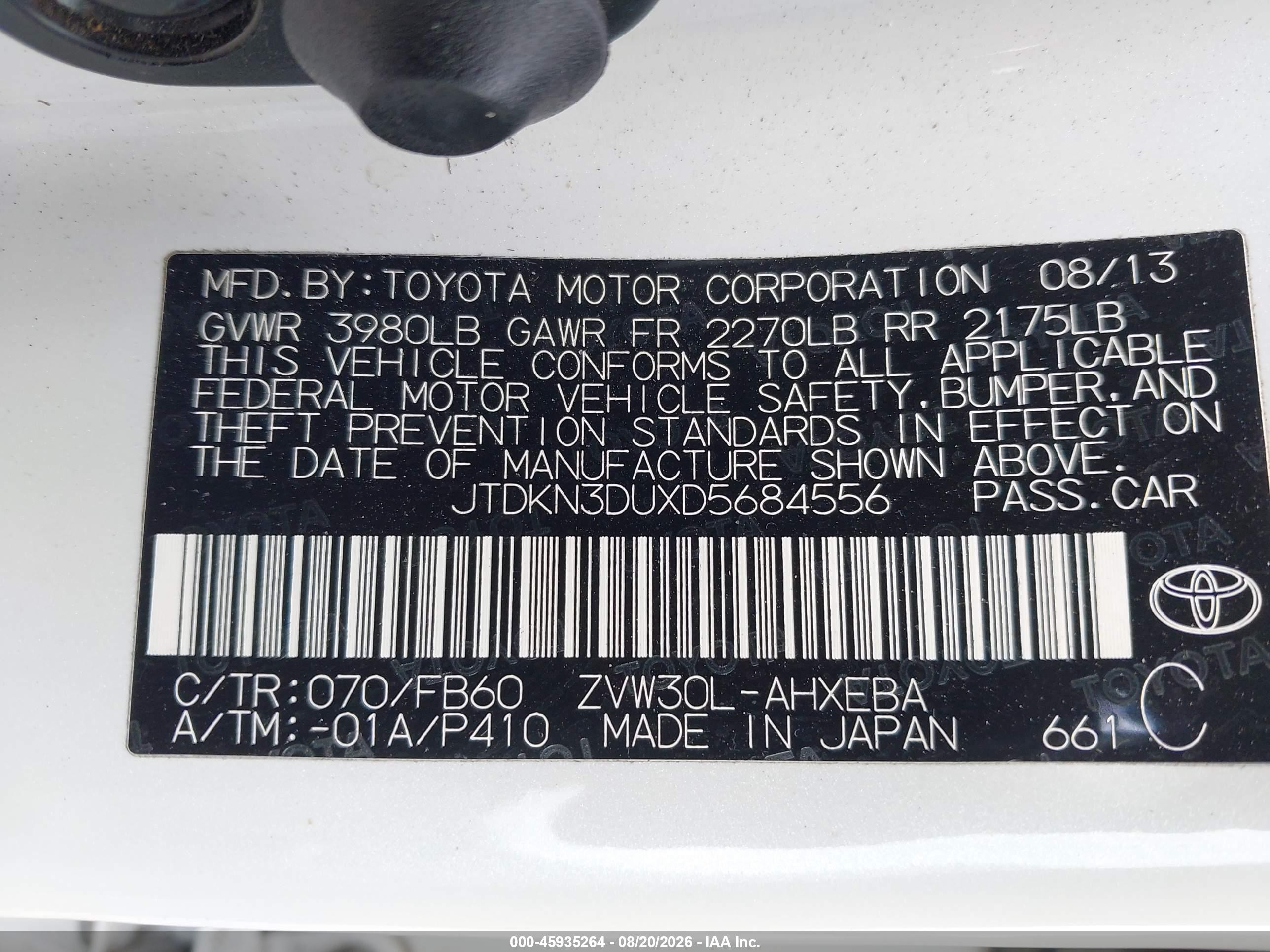 2013 Toyota Prius Three White vin: JTDKN3DUXD5684556