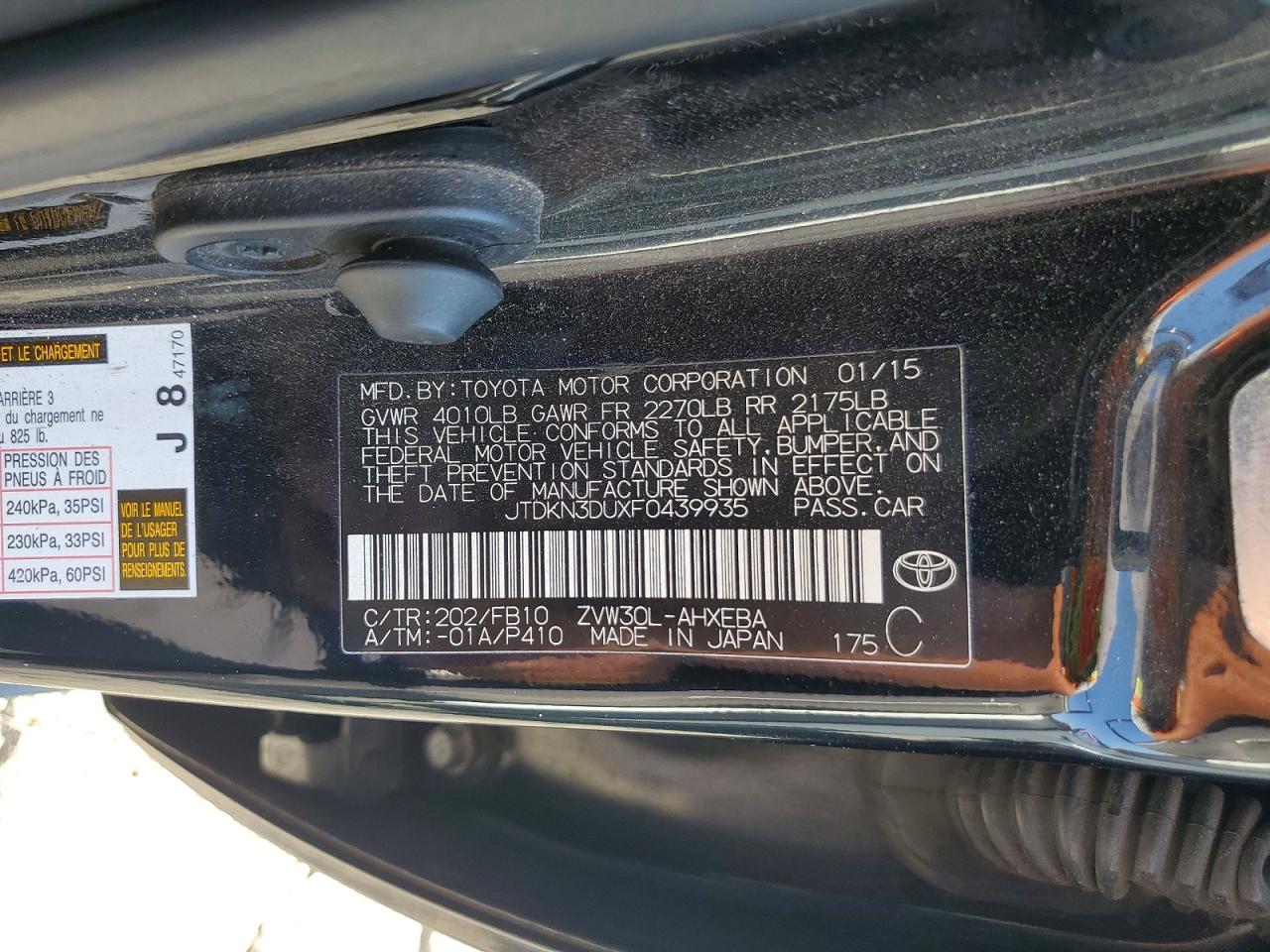 2015 Toyota Prius Two Black vin: JTDKN3DUXF0439935
