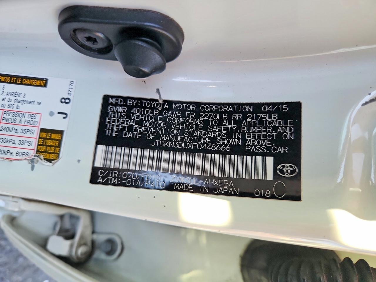 2015 Toyota Prius Two White vin: JTDKN3DUXF0448666