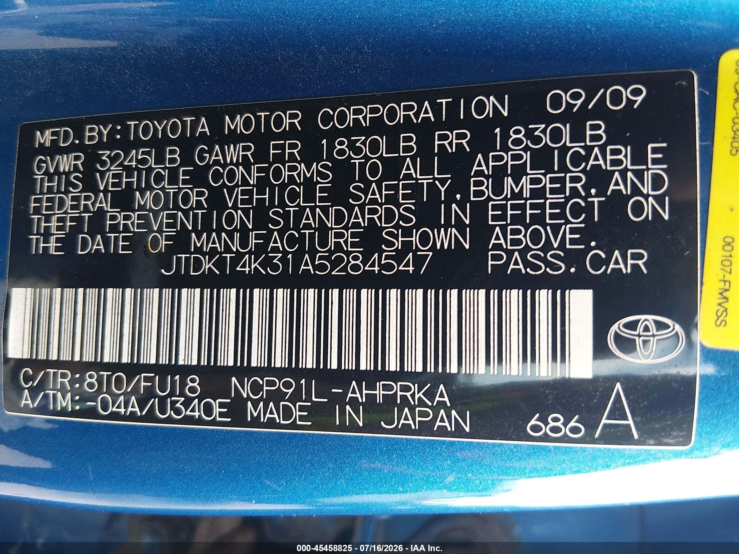 2010 Toyota Yaris   Синий vin: JTDKT4K31A5284547