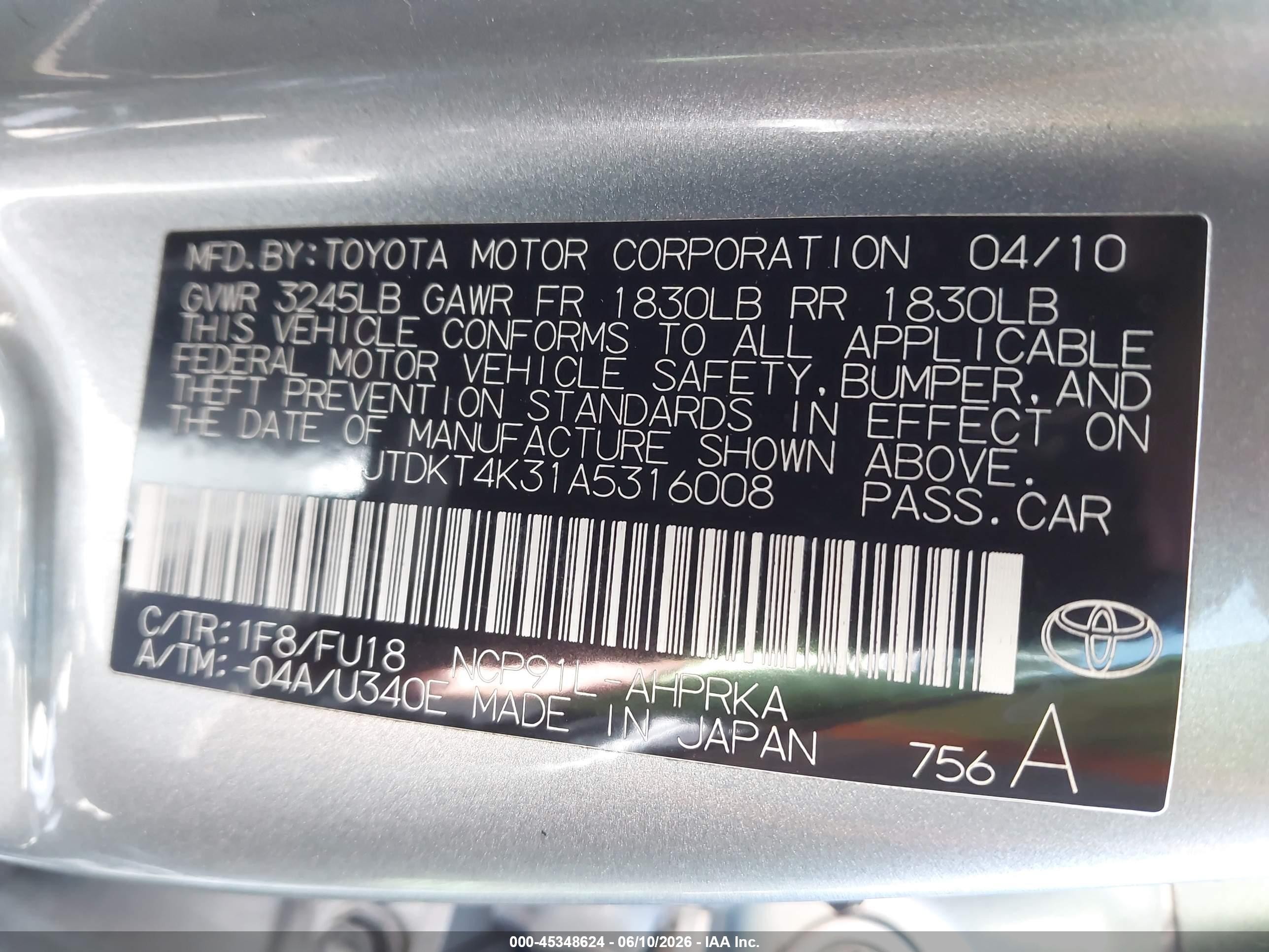 2010 Toyota Yaris   Silver vin: JTDKT4K31A5316008