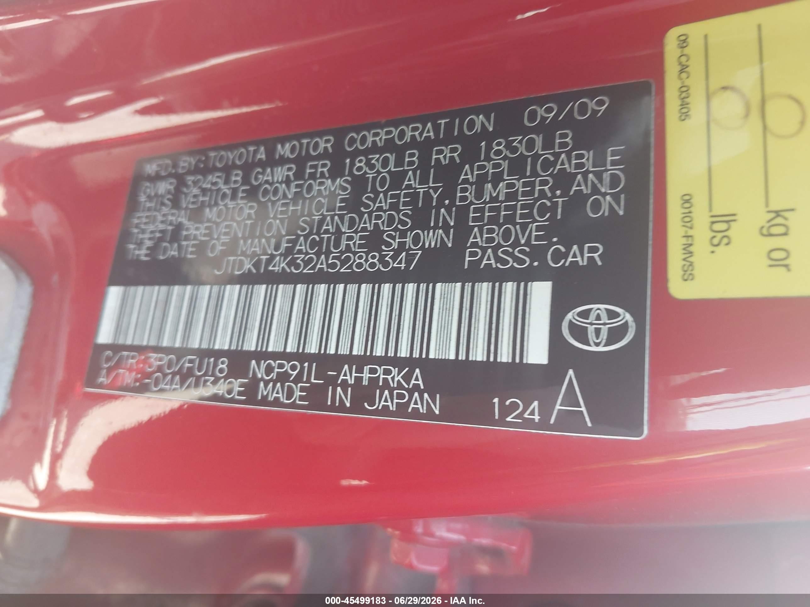 2010 Toyota Yaris Maroon vin: JTDKT4K32A5288347