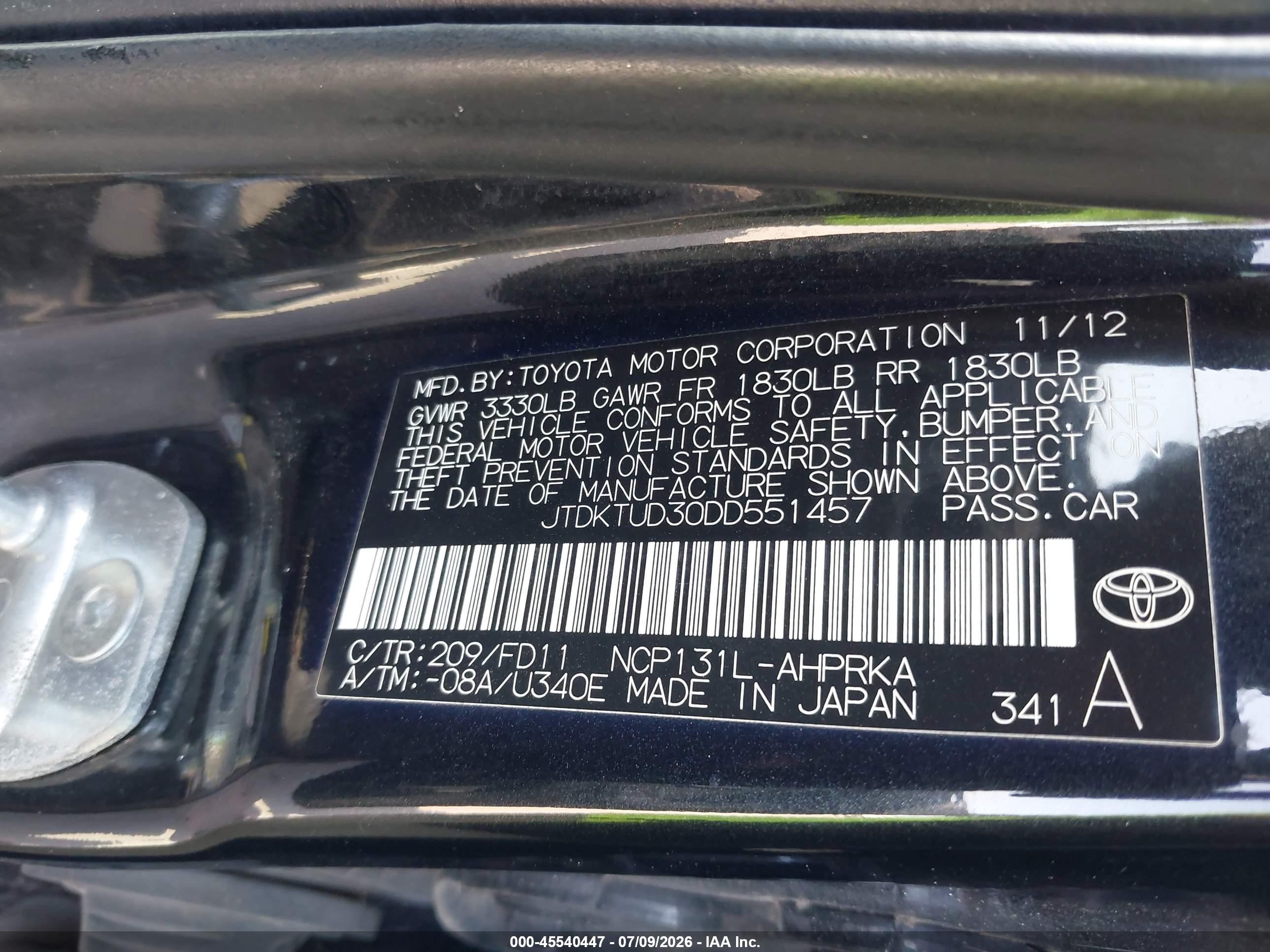 2013 Toyota Yaris Se Black vin: JTDKTUD30DD551457