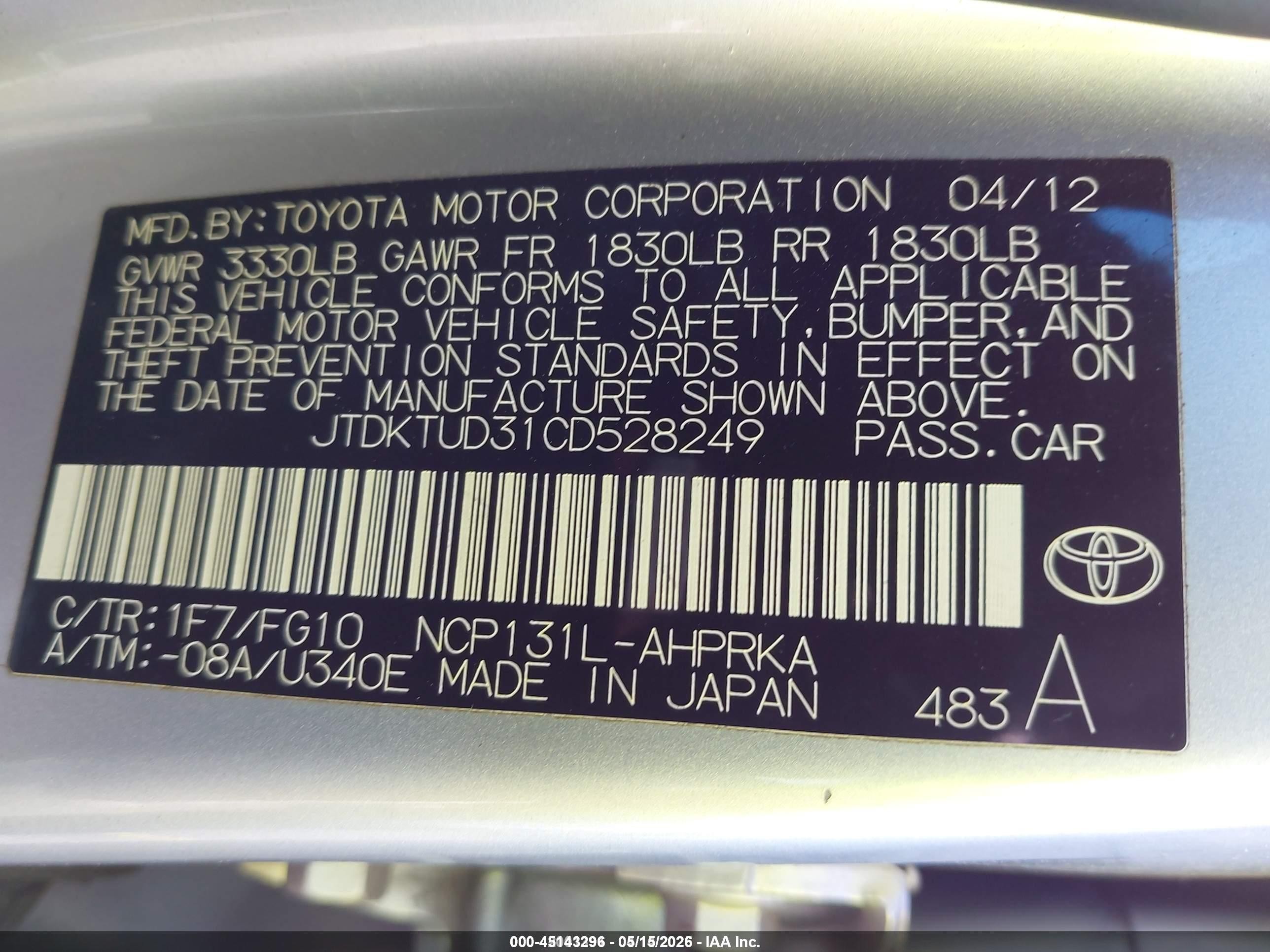 2012 Toyota Yaris L Silver vin: JTDKTUD31CD528249
