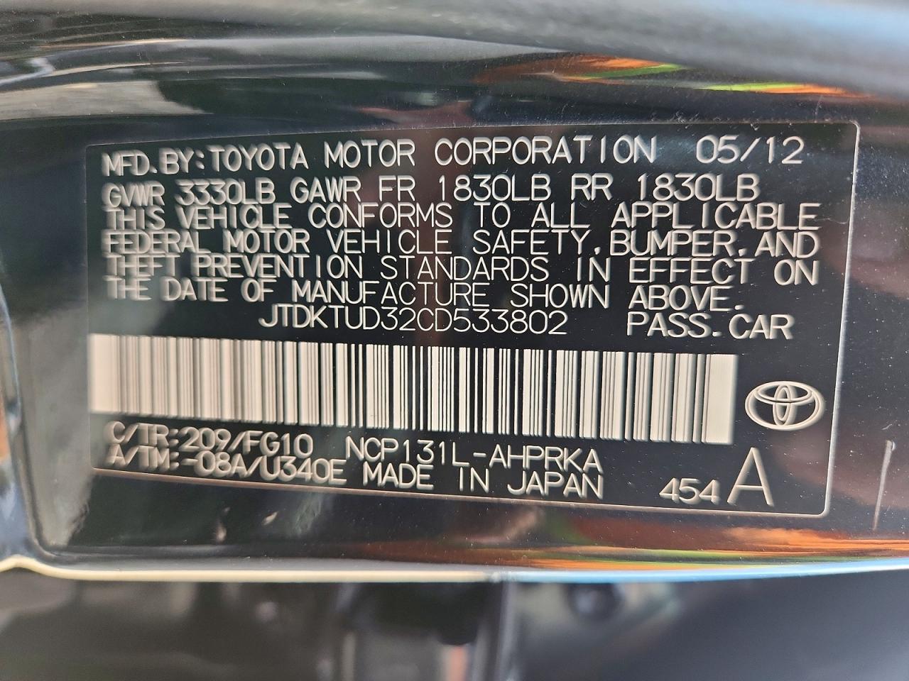 2012 Toyota Yaris 5-door L Black vin: JTDKTUD32CD533802