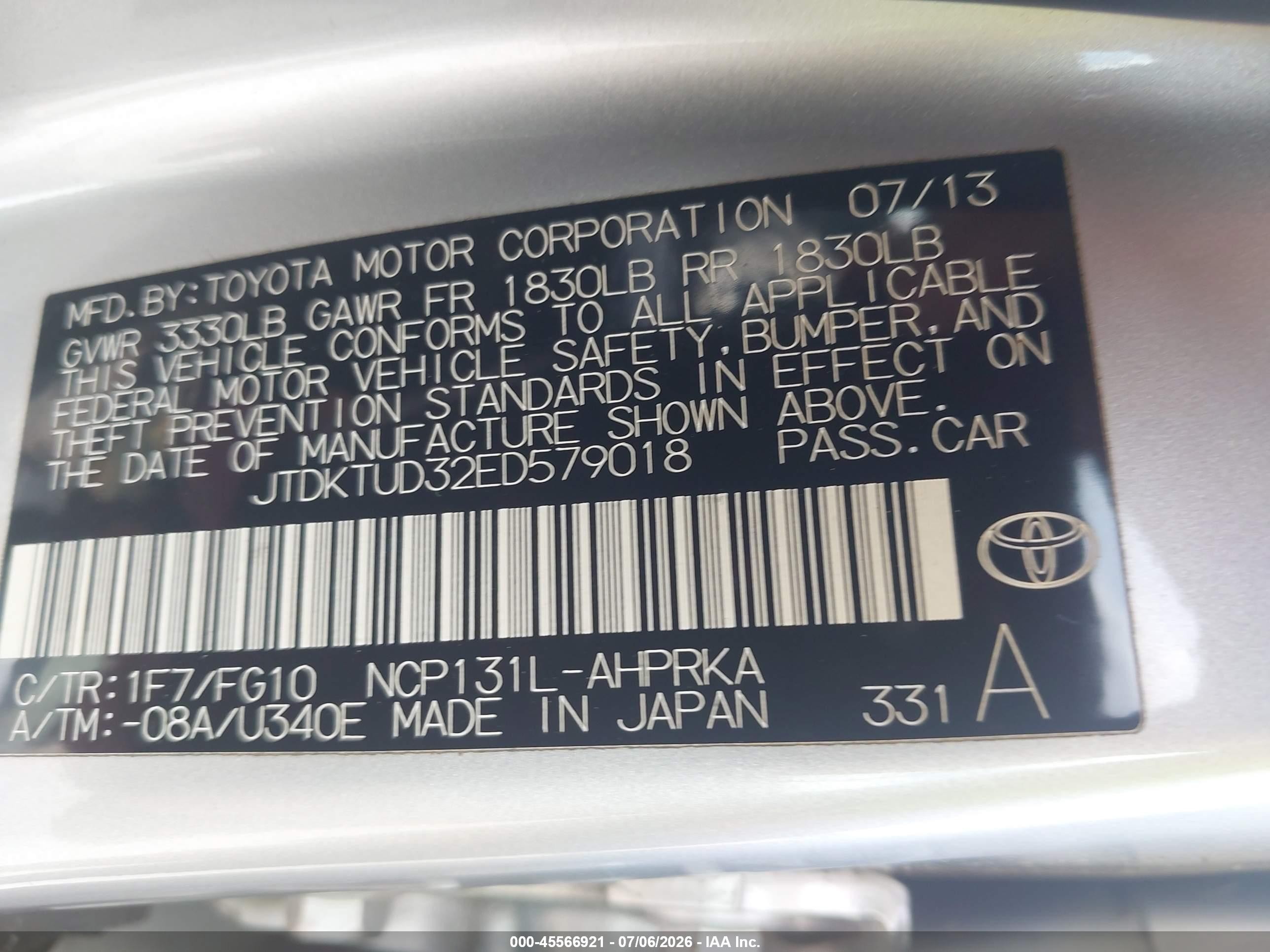 2014 Toyota Yaris Le (tmc/cbu Plant) Silver vin: JTDKTUD32ED579018