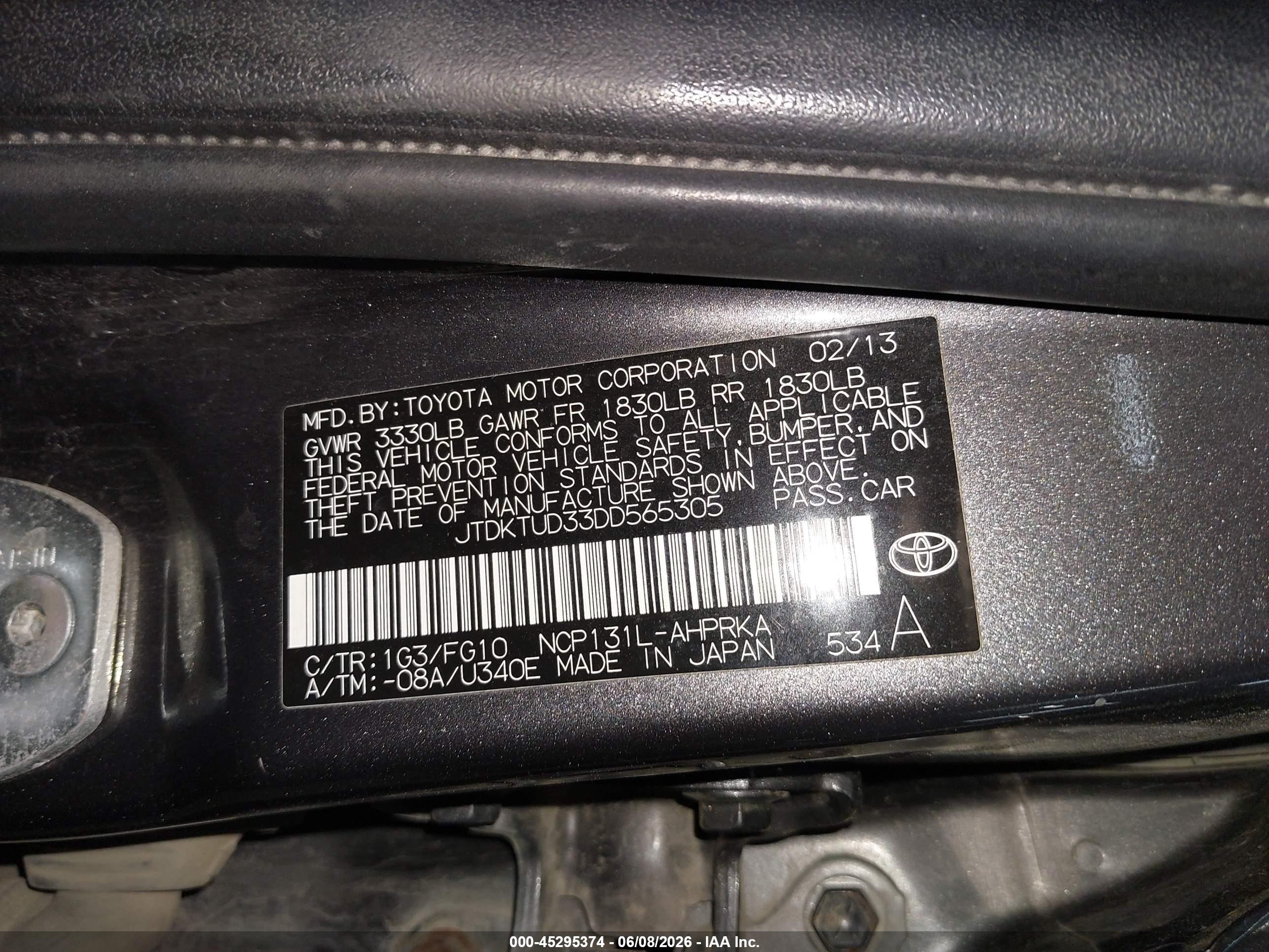 2013 Toyota Yaris Le Gray vin: JTDKTUD33DD565305