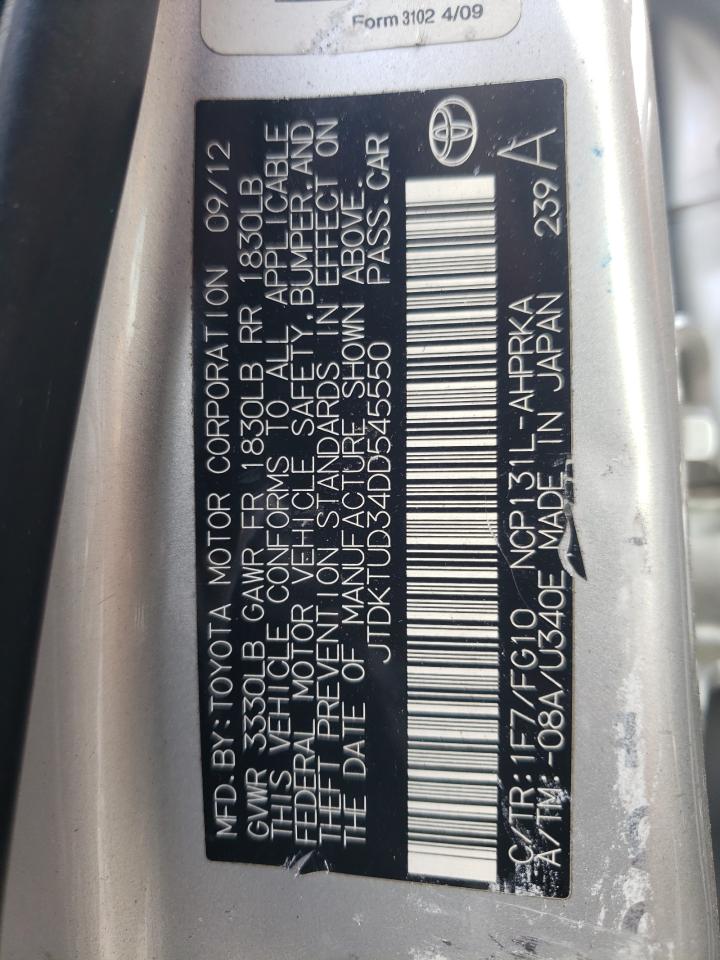 2013 Toyota Yaris Gray vin: JTDKTUD34DD545550