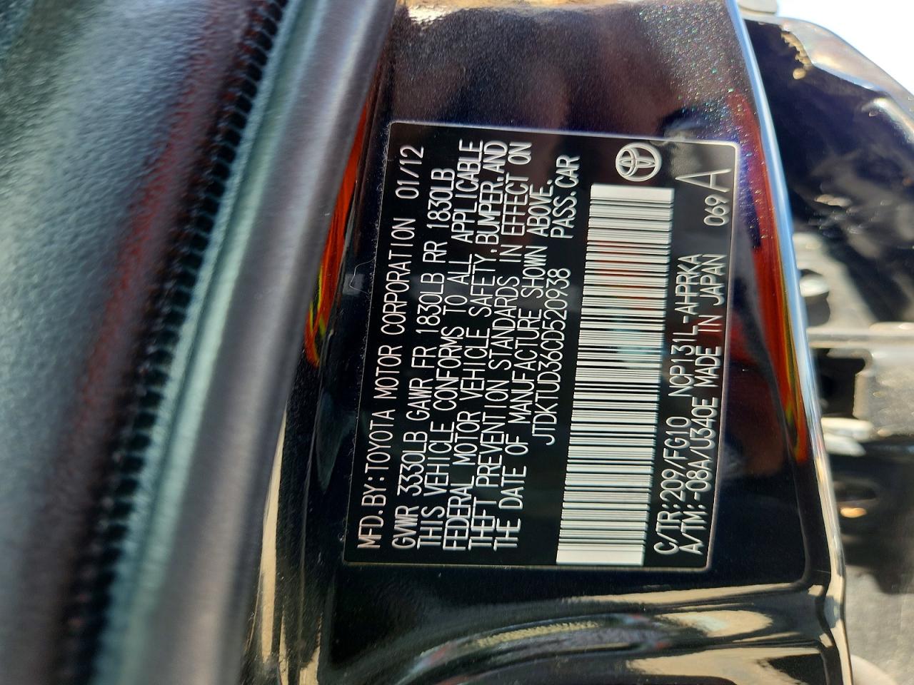 2012 Toyota Yaris 5-door Le Charcoal vin: JTDKTUD36CD520938