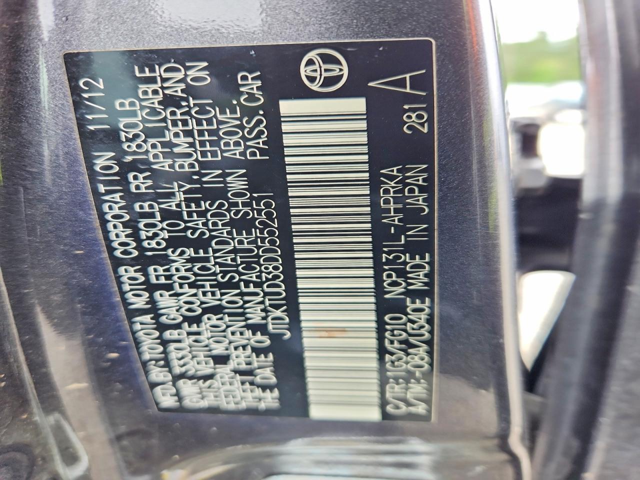 2013 Toyota Yaris 5-door L Серый vin: JTDKTUD38DD552551