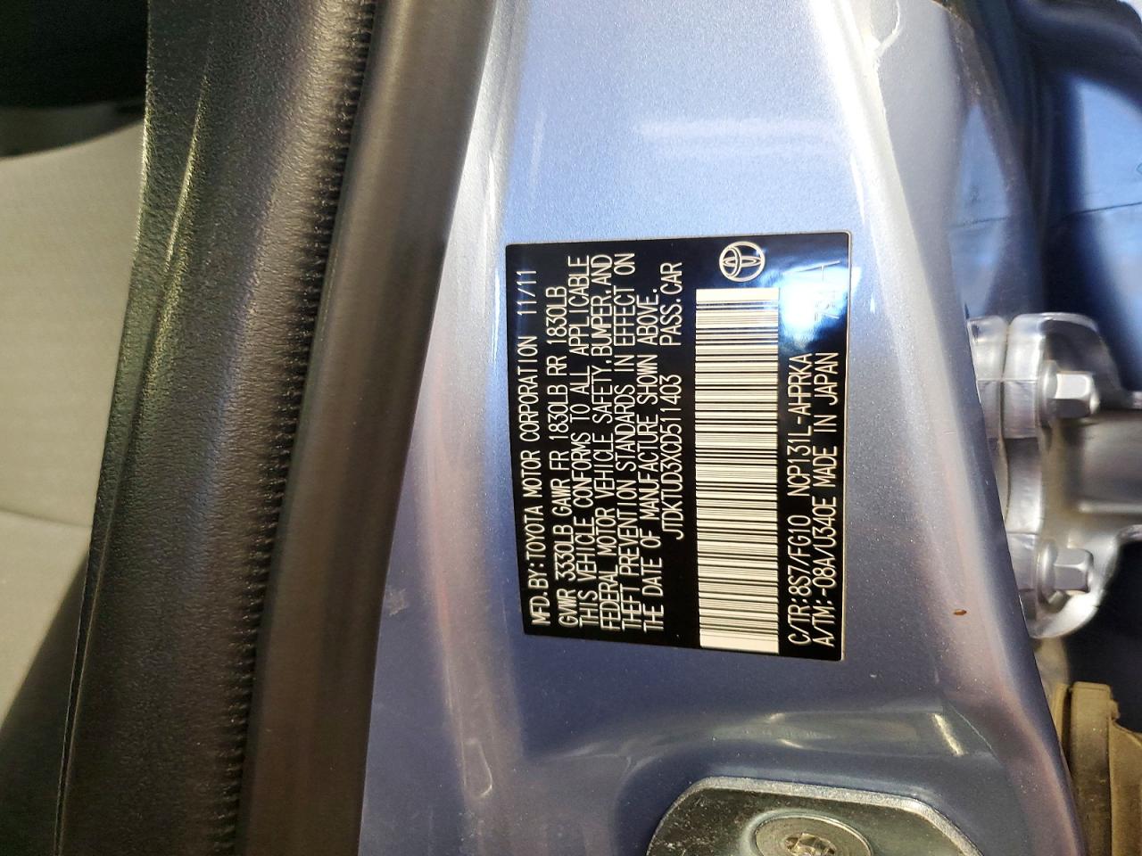 2012 Toyota Yaris Blue vin: JTDKTUD3XCD511403