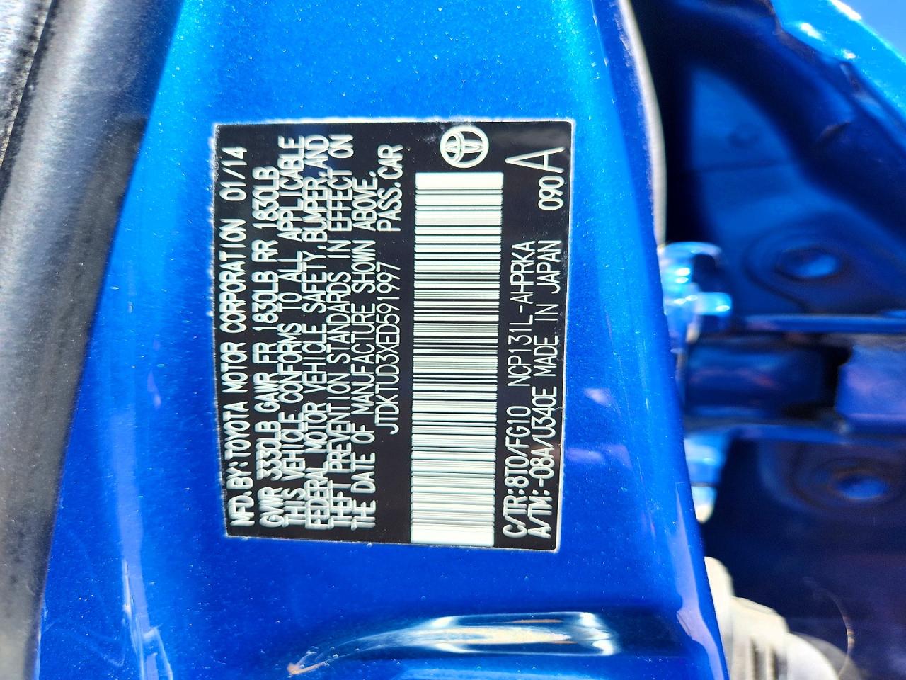 2014 Toyota Yaris 5-door Le Blue vin: JTDKTUD3XED591997