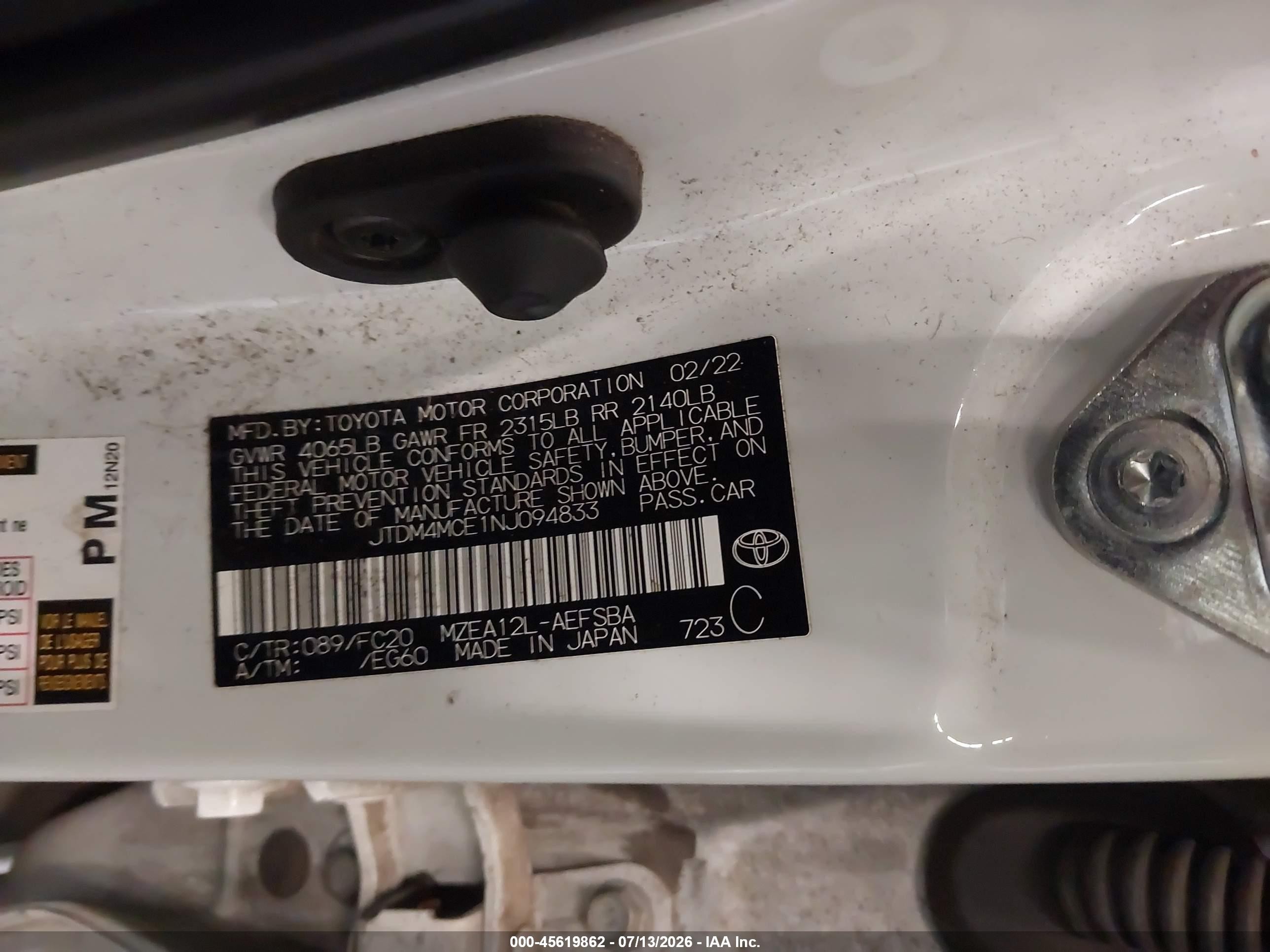 2022 Toyota Corolla Se 6mt White vin: JTDM4MCE1NJ094833