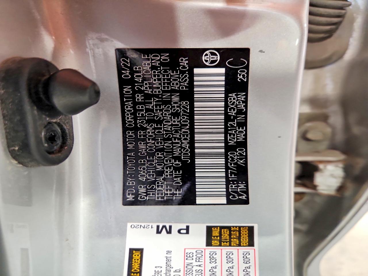 2022 Toyota Corolla Se Silver vin: JTDS4MCE0NJ097228