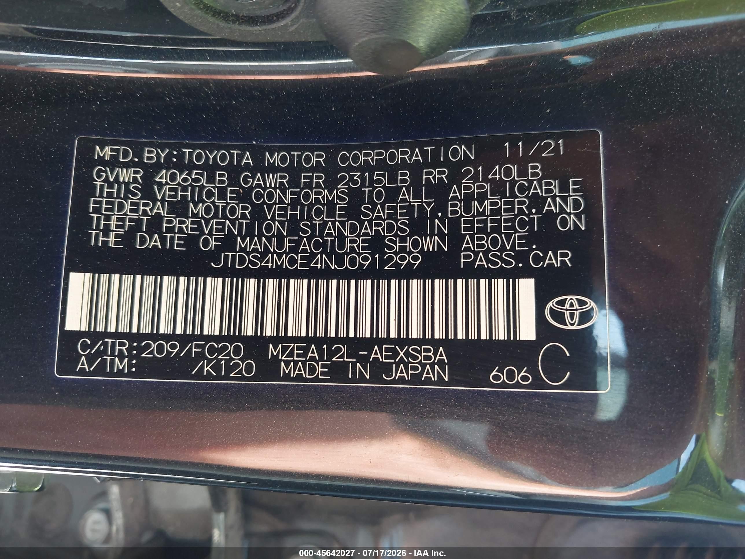 2022 Toyota Corolla Se Dark Blue vin: JTDS4MCE4NJ091299