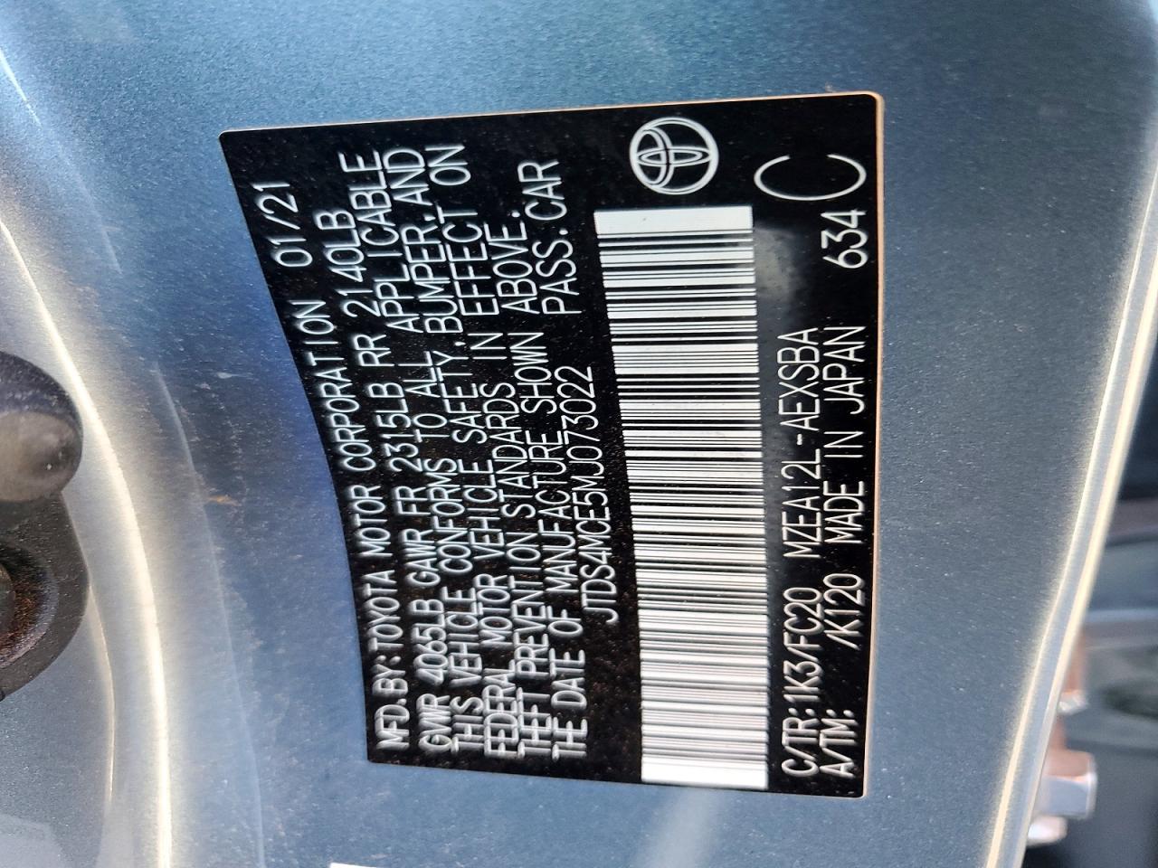 2021 Toyota Corolla Se Blue vin: JTDS4MCE5MJ073022