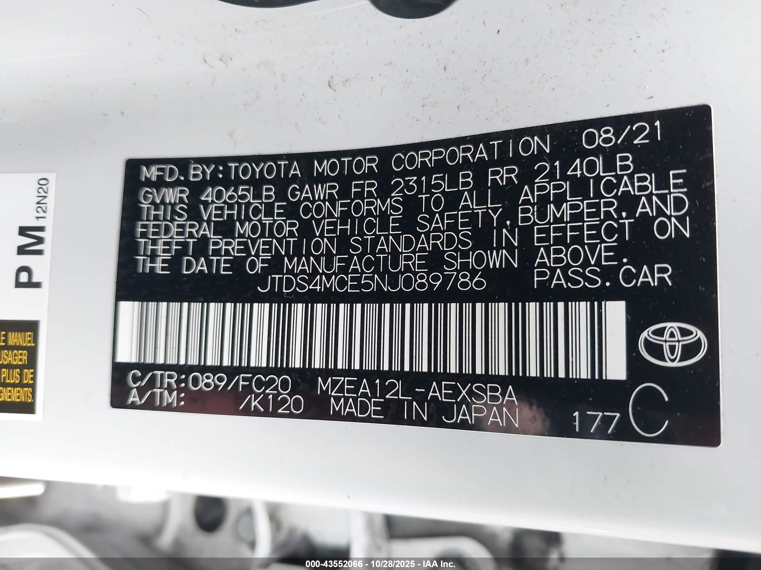 2022 Toyota Corolla Se White vin: JTDS4MCE5NJ089786