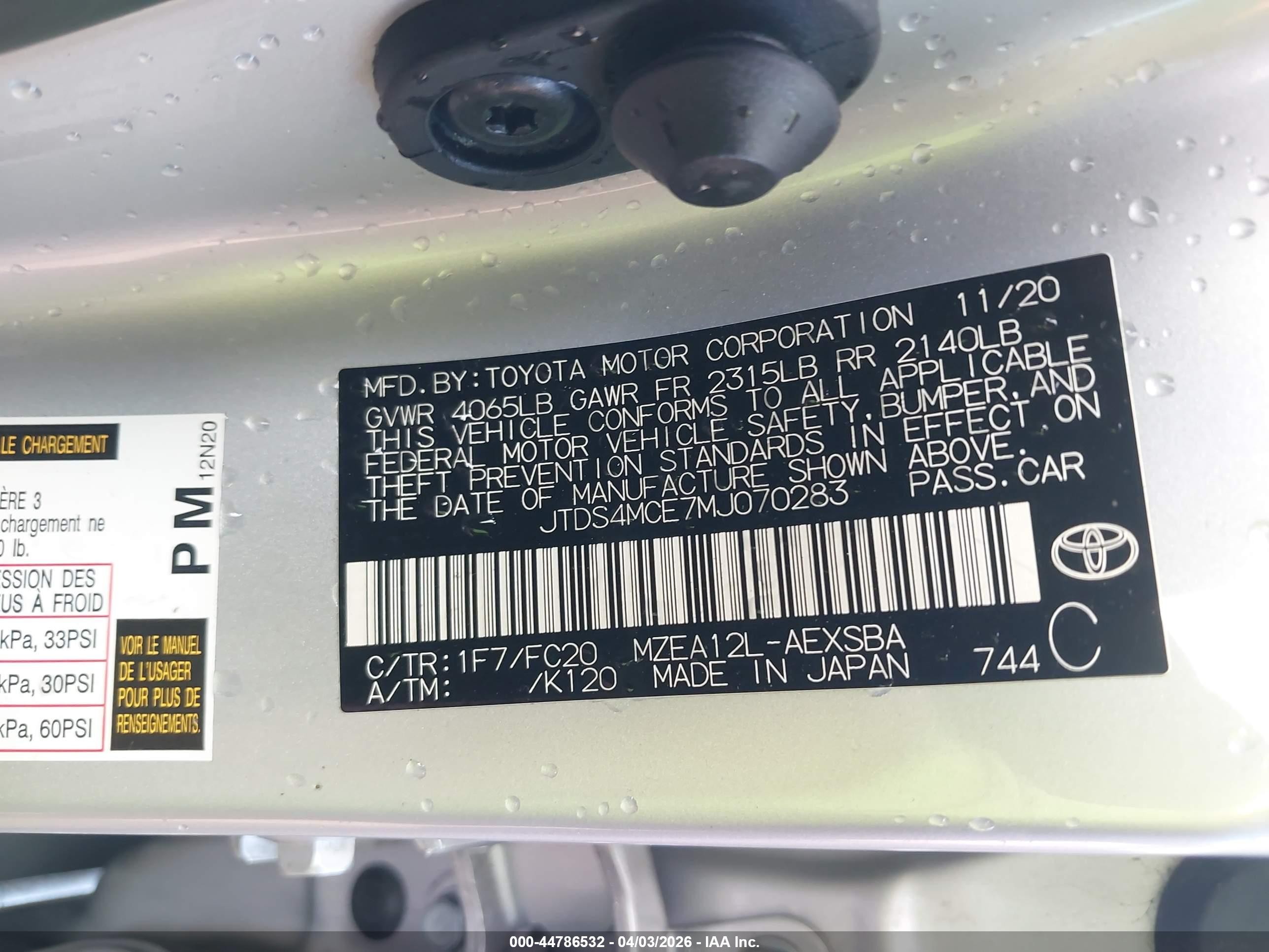 2021 Toyota Corolla Se Silver vin: JTDS4MCE7MJ070283