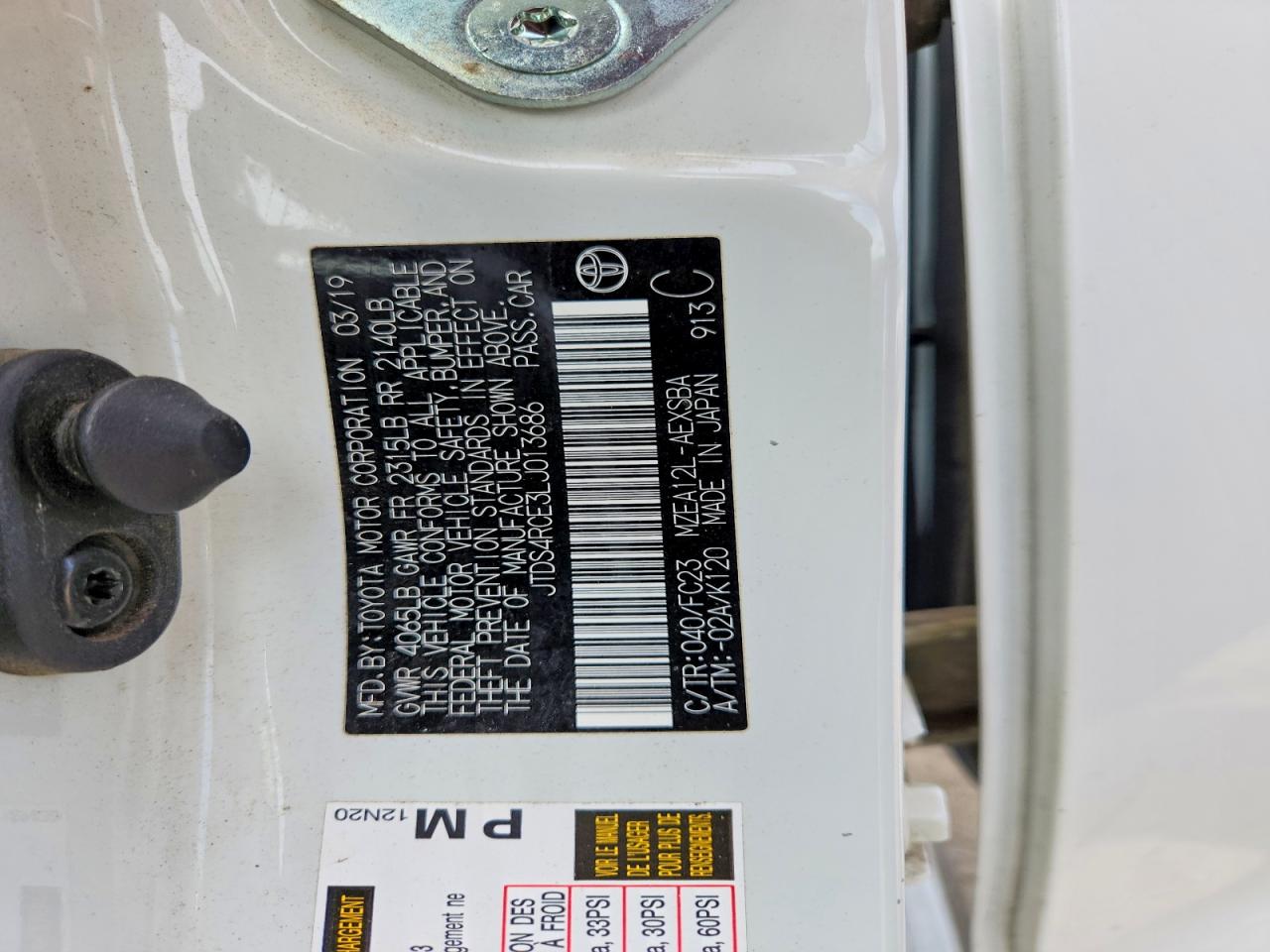 2020 Toyota Corolla Se White vin: JTDS4RCE3LJ013686