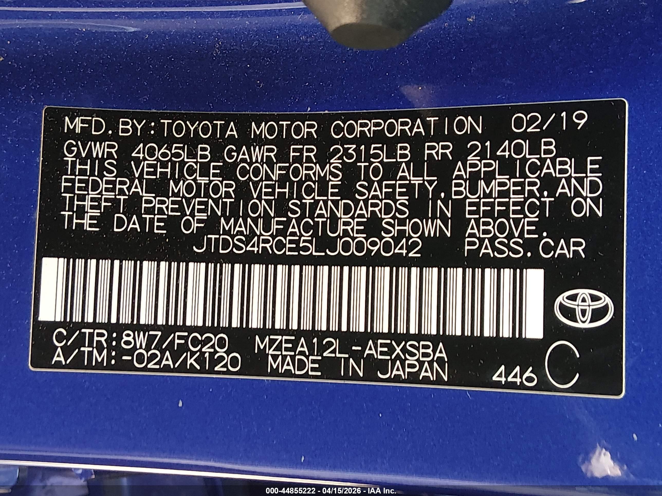 2020 Toyota Corolla Se Blue vin: JTDS4RCE5LJ009042