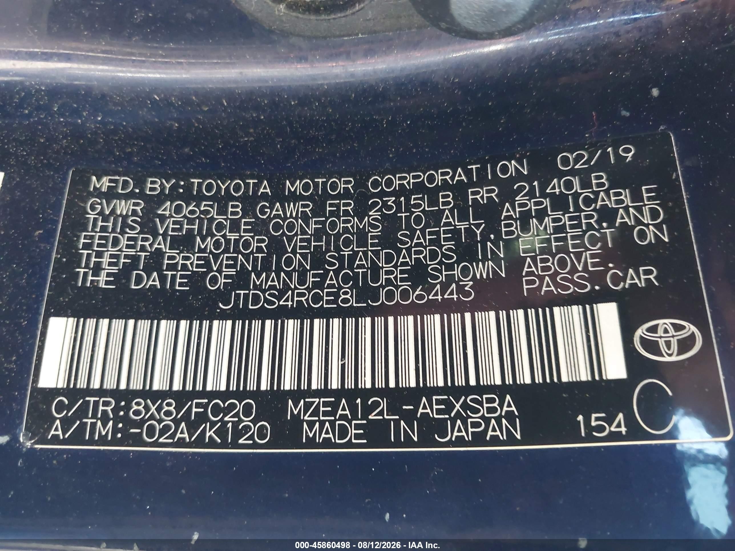 2020 Toyota Corolla Se Blue vin: JTDS4RCE8LJ006443