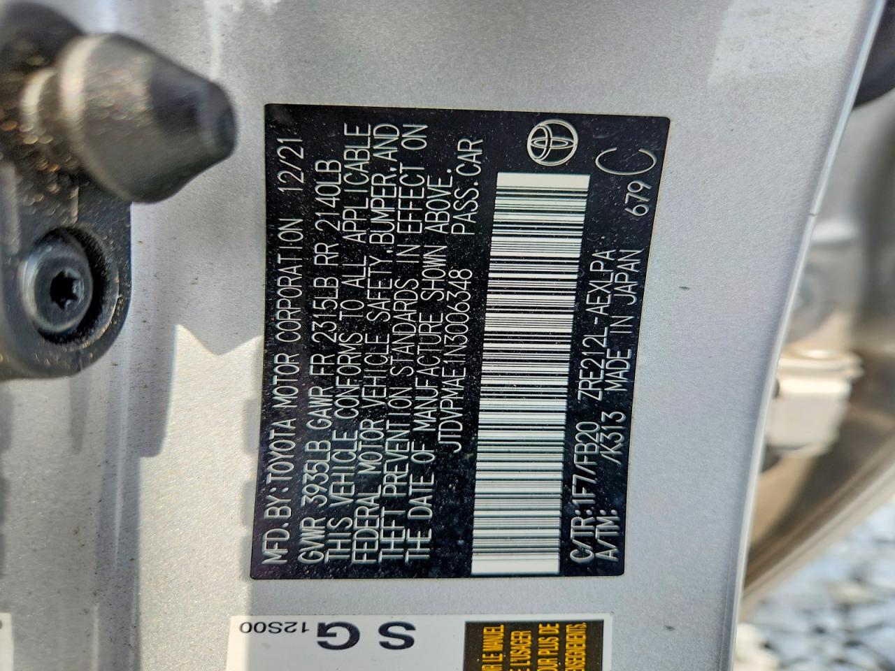 2022 Toyota Corolla Le Silver vin: JTDVPMAE1N3006348