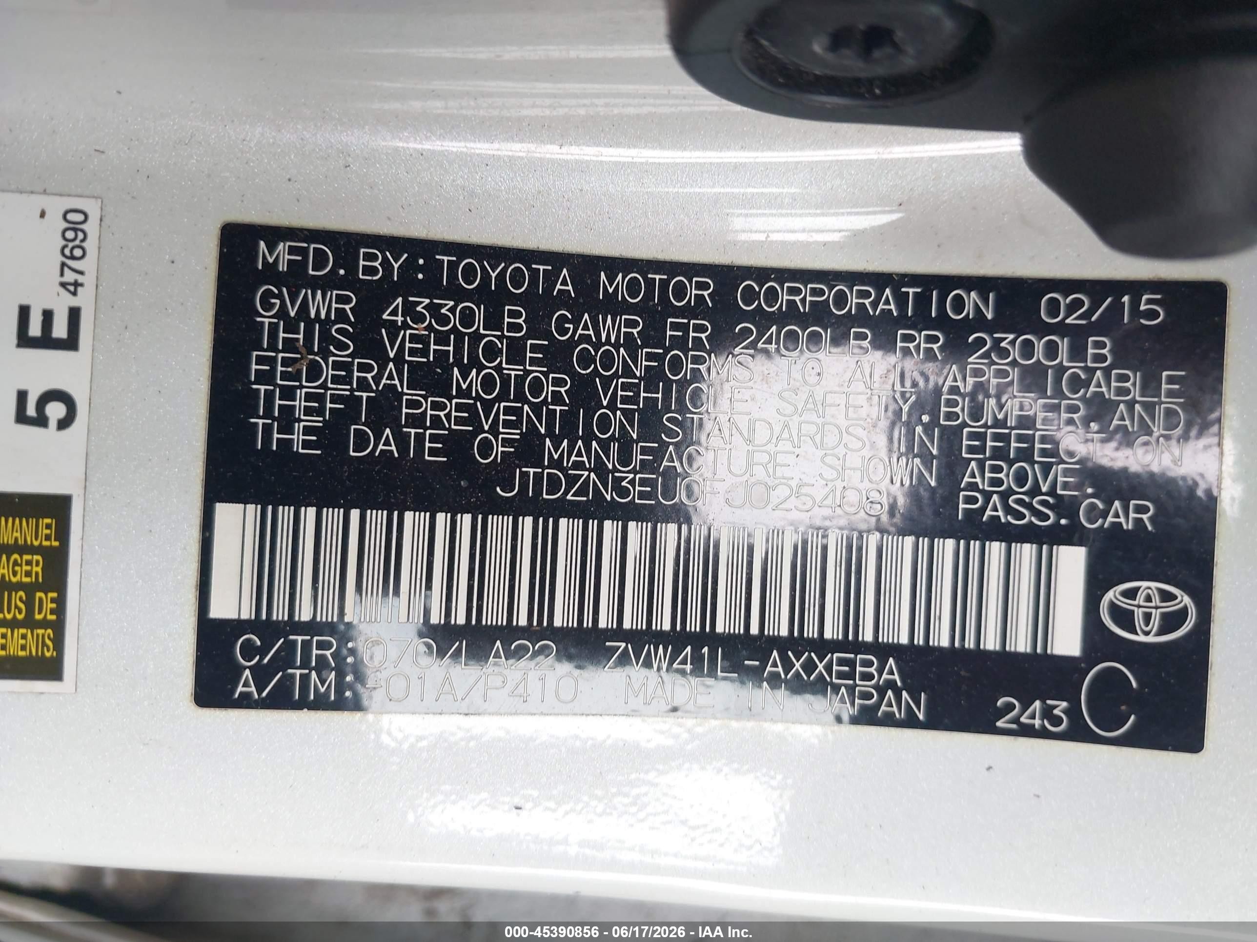 2015 Toyota Prius V Five White vin: JTDZN3EU0FJ025408