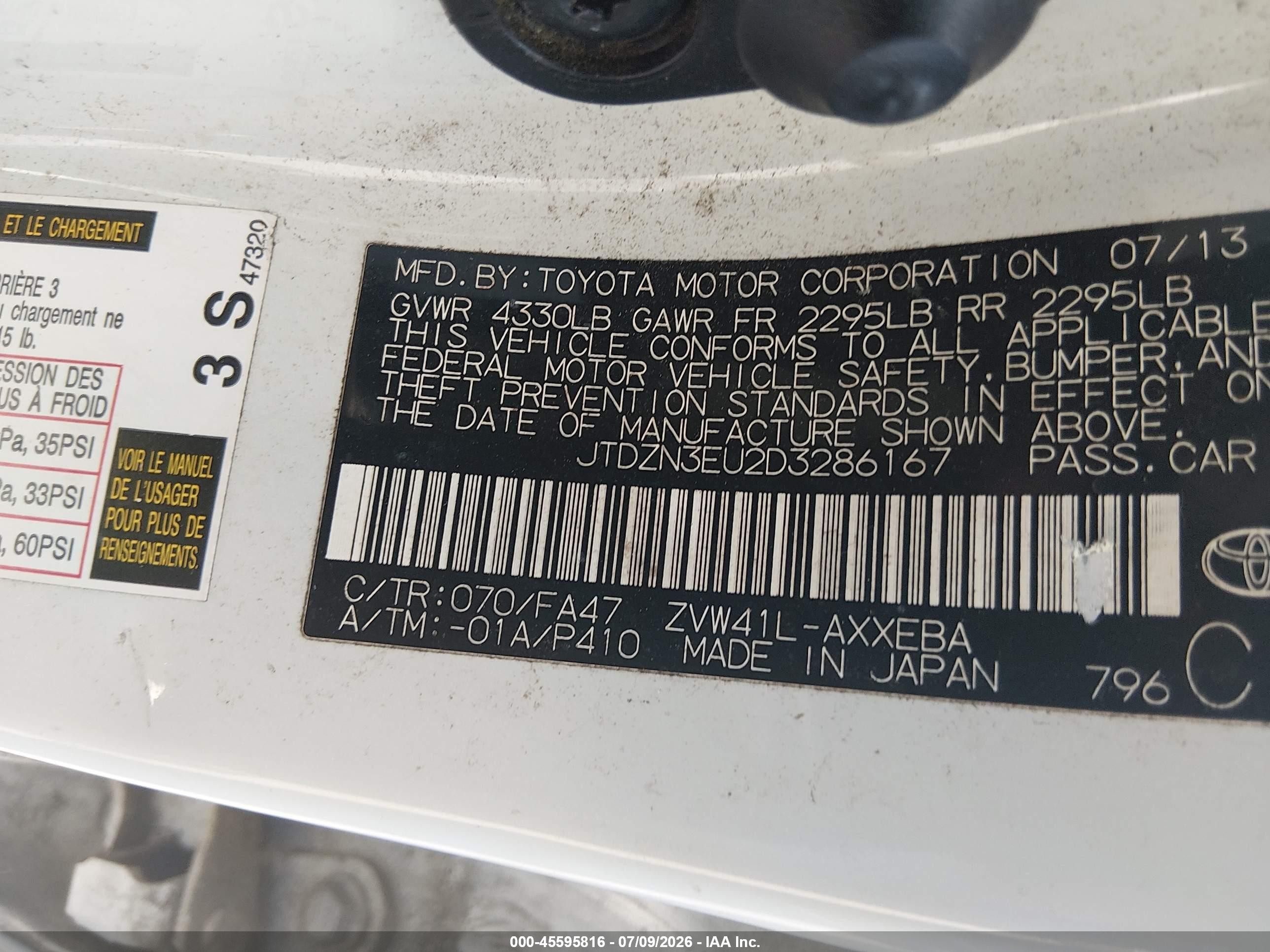 2013 Toyota Prius V Two White vin: JTDZN3EU2D3286167