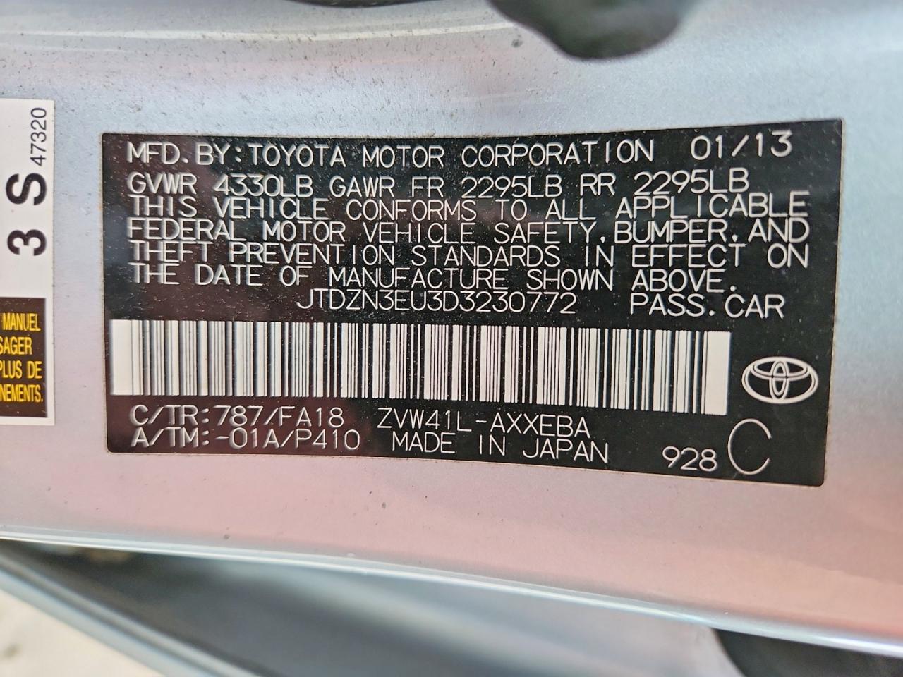 2013 Toyota Prius V Three Blue vin: JTDZN3EU3D3230772
