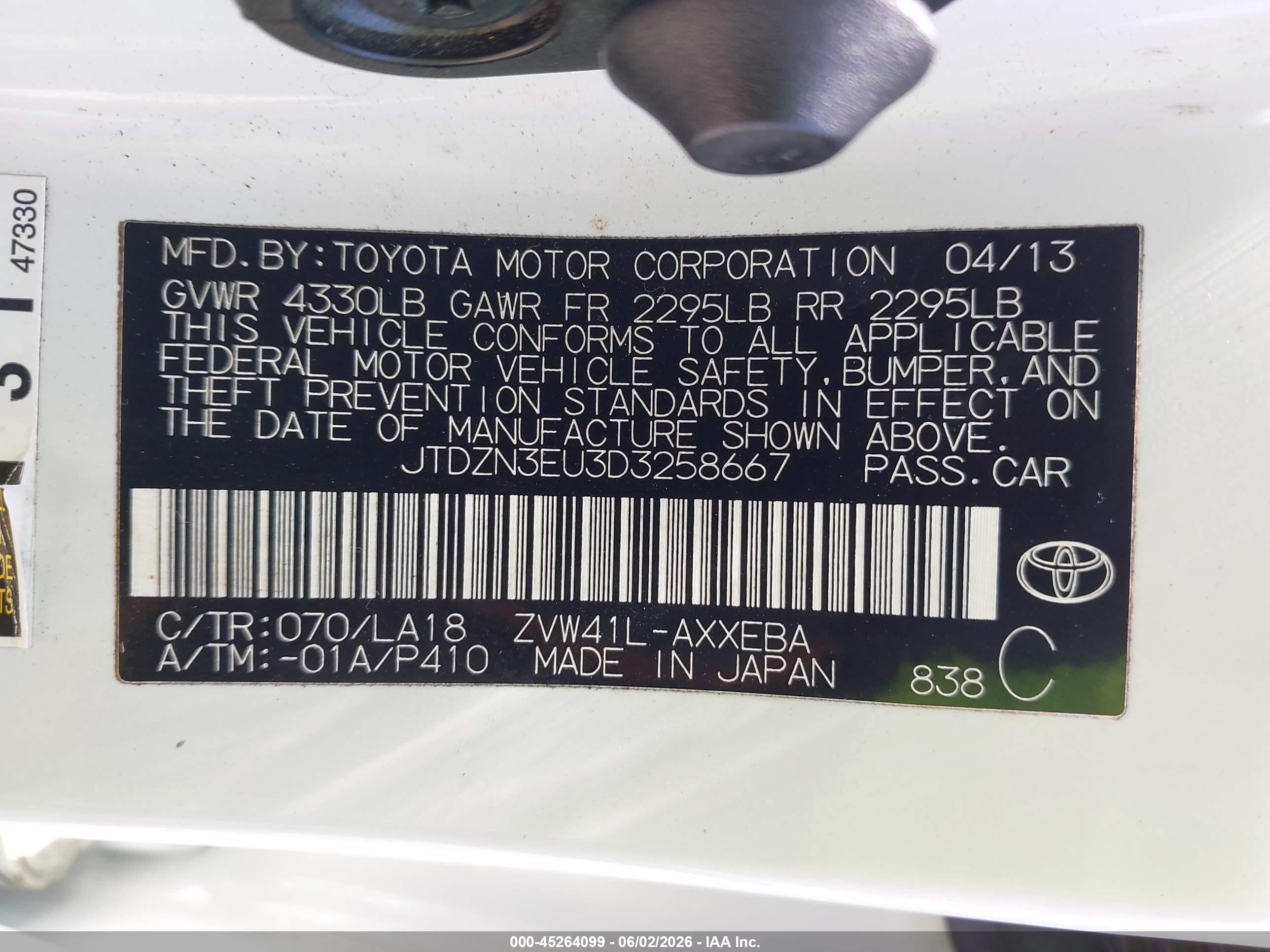 2013 Toyota Prius V Five White vin: JTDZN3EU3D3258667