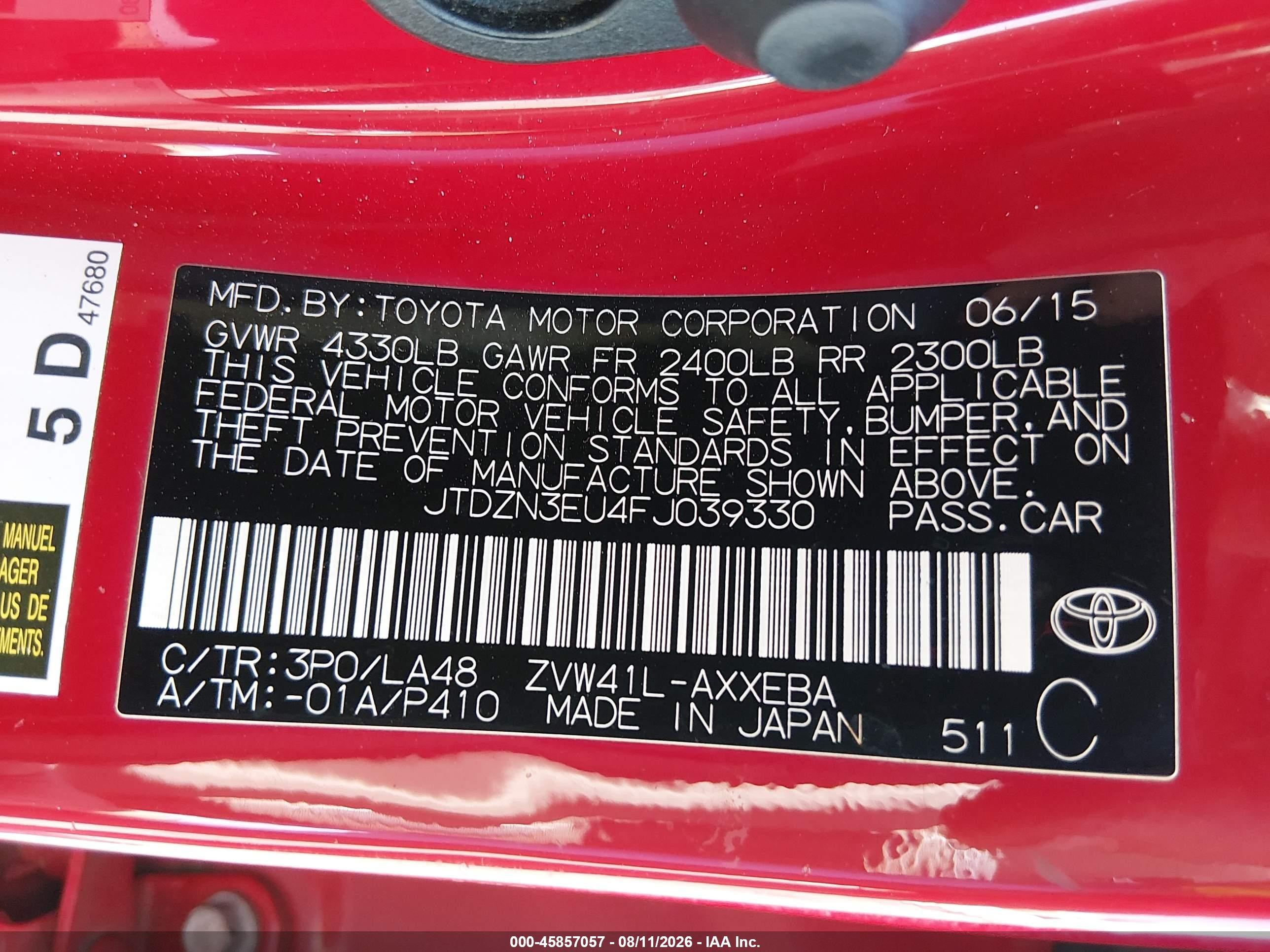 2015 Toyota Prius V Four Red vin: JTDZN3EU4FJ039330