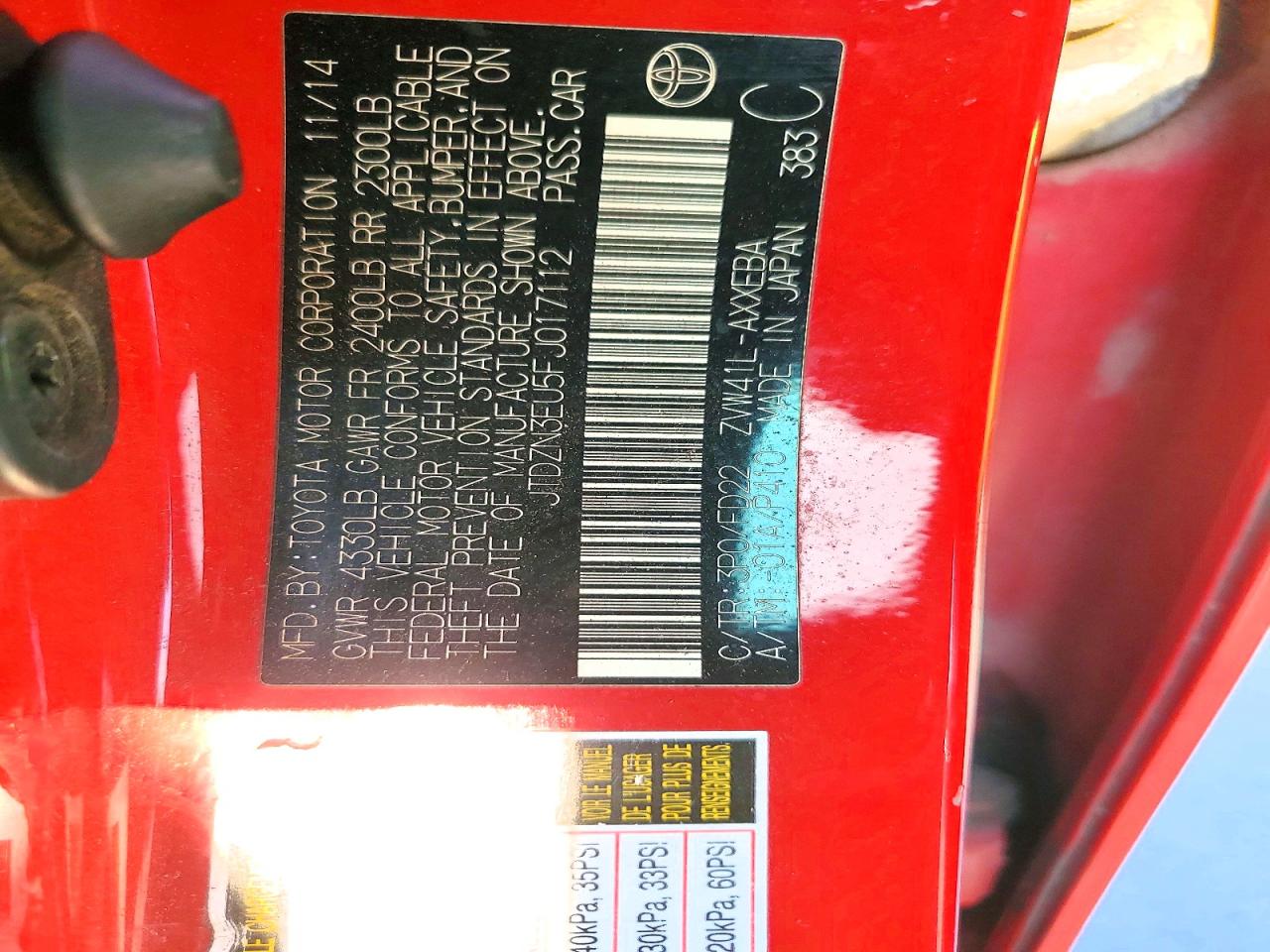 2015 Toyota Prius V Two Red vin: JTDZN3EU5FJ017112