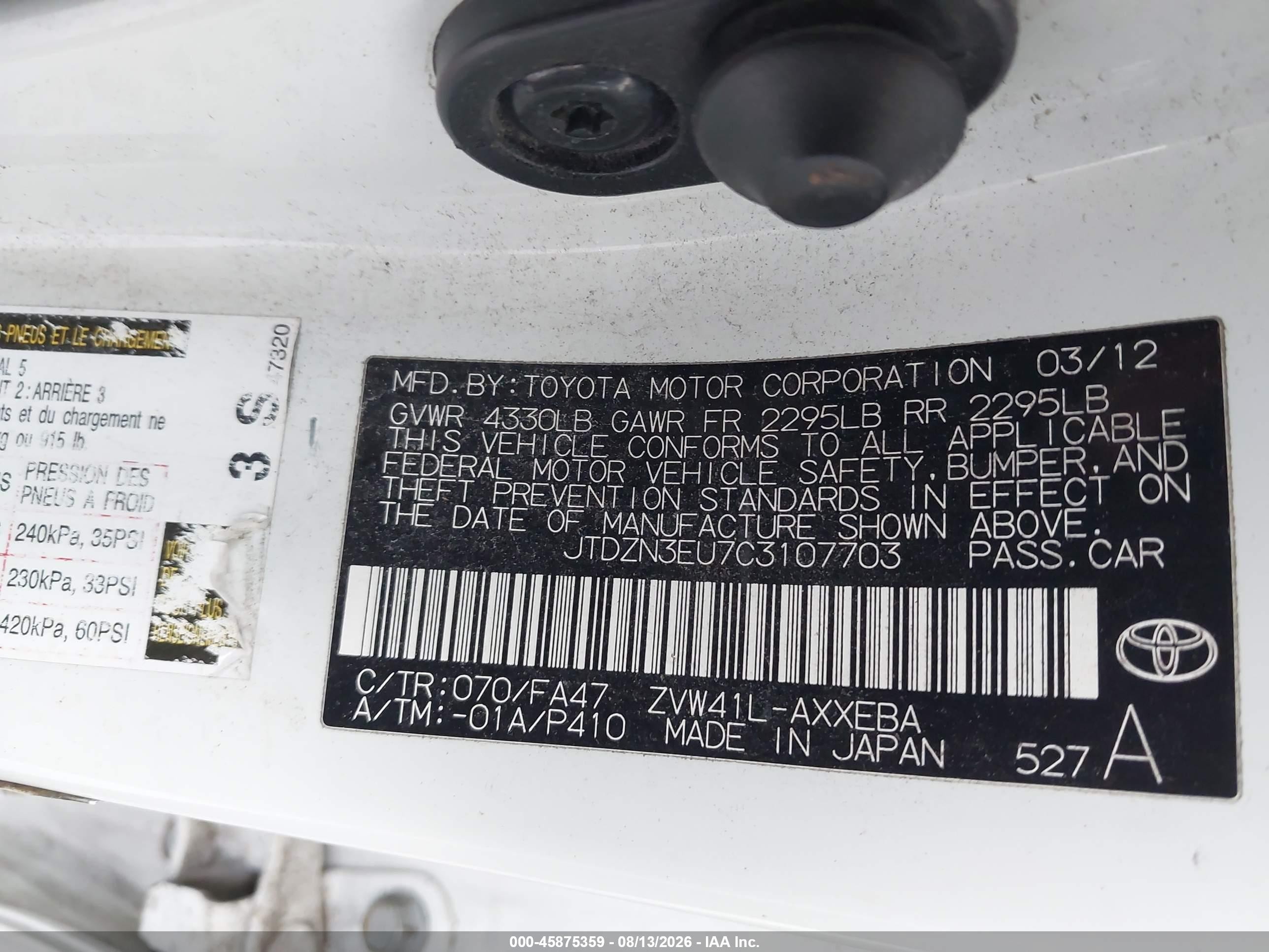 2012 Toyota Prius V Three White vin: JTDZN3EU7C3107703