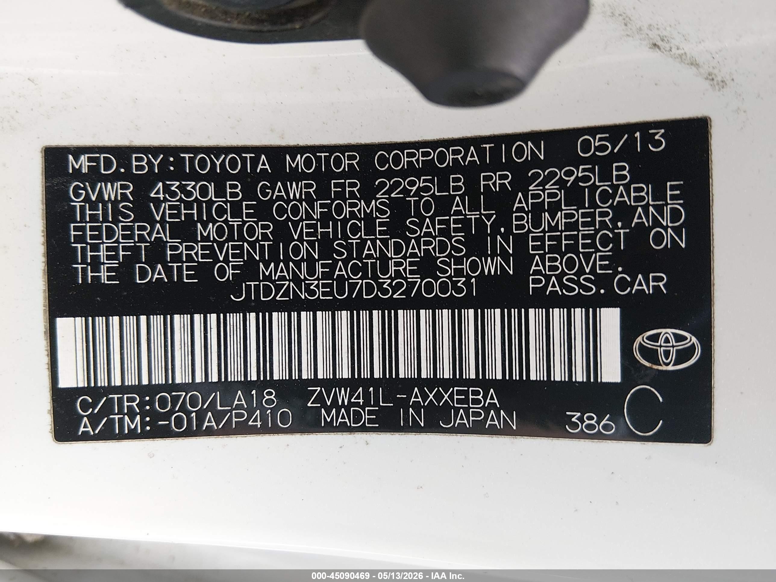 2013 Toyota Prius V Five White vin: JTDZN3EU7D3270031
