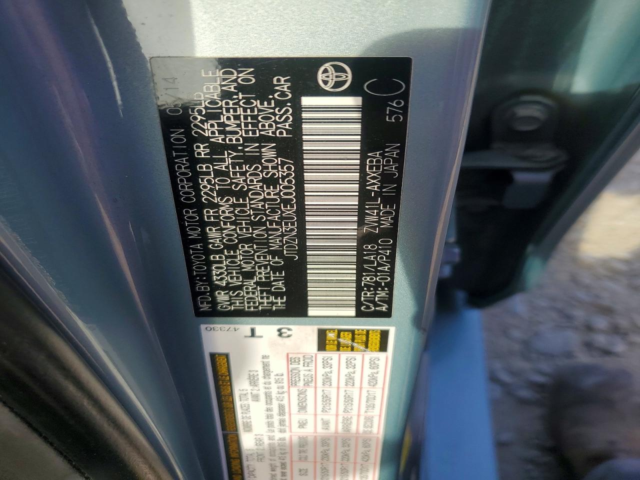 2014 Toyota Prius V Five Turquoise vin: JTDZN3EUXEJ005357